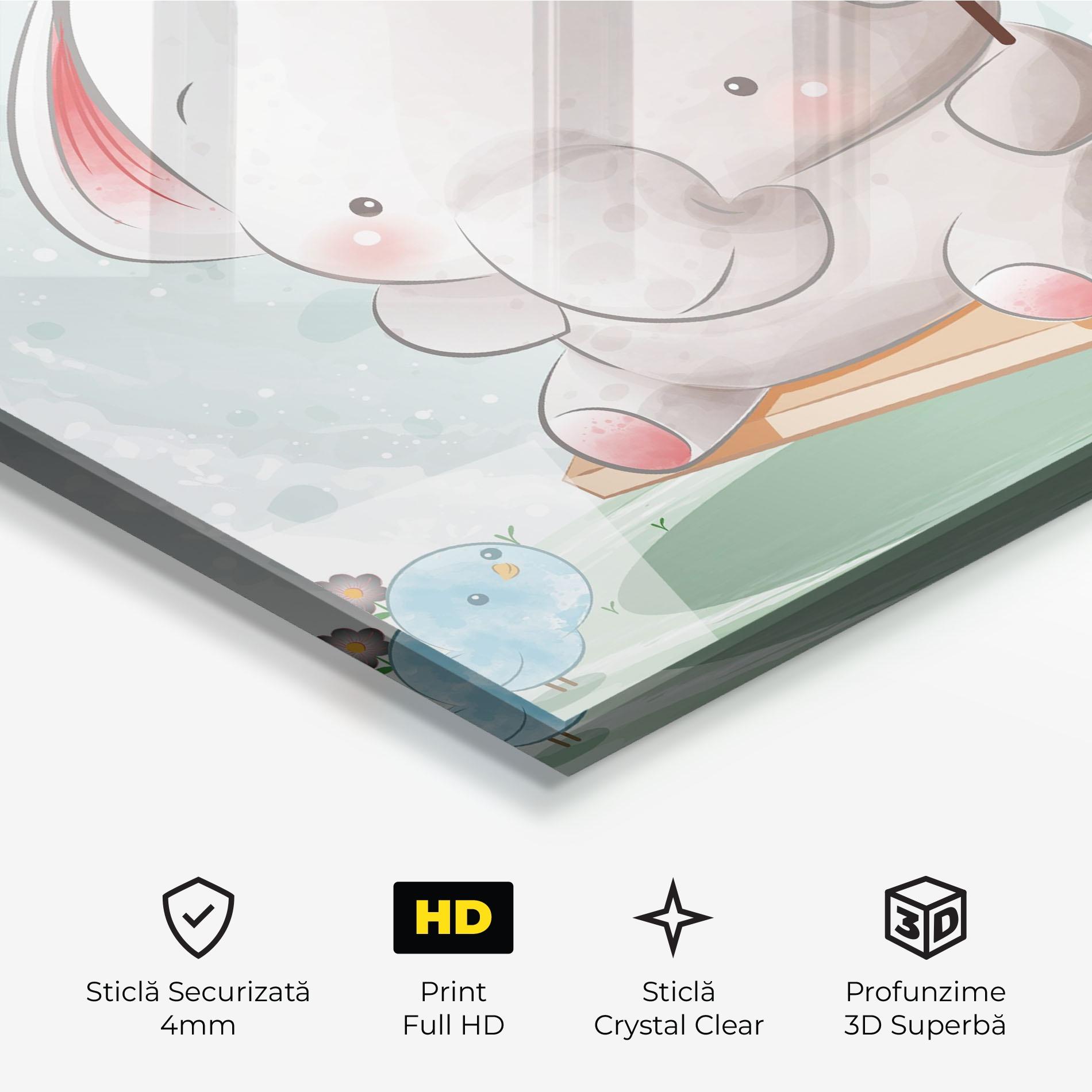 Tablou Sticla Bird Baby Elephant mockup 3