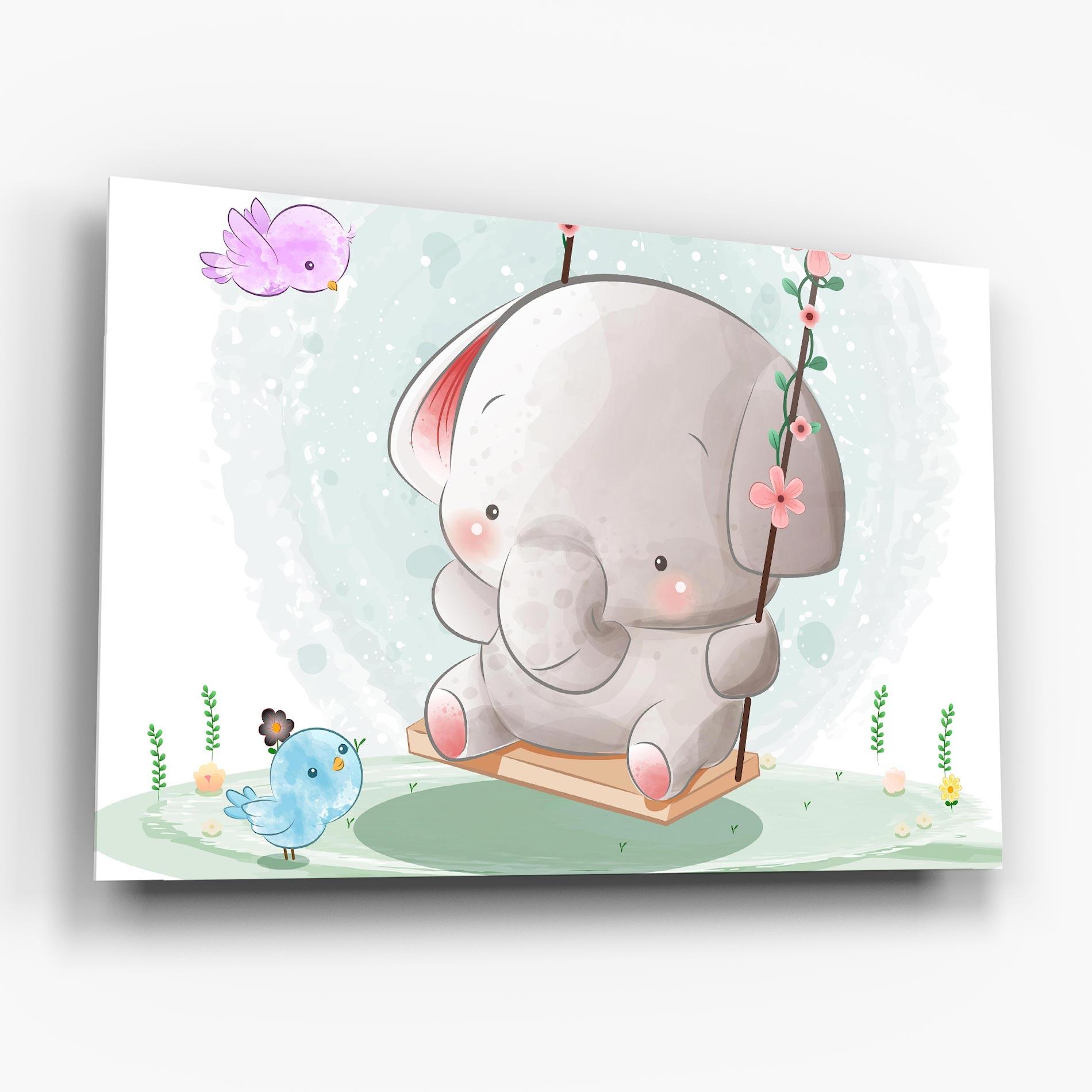 Tablou Sticla Bird Baby Elephant mockup 6