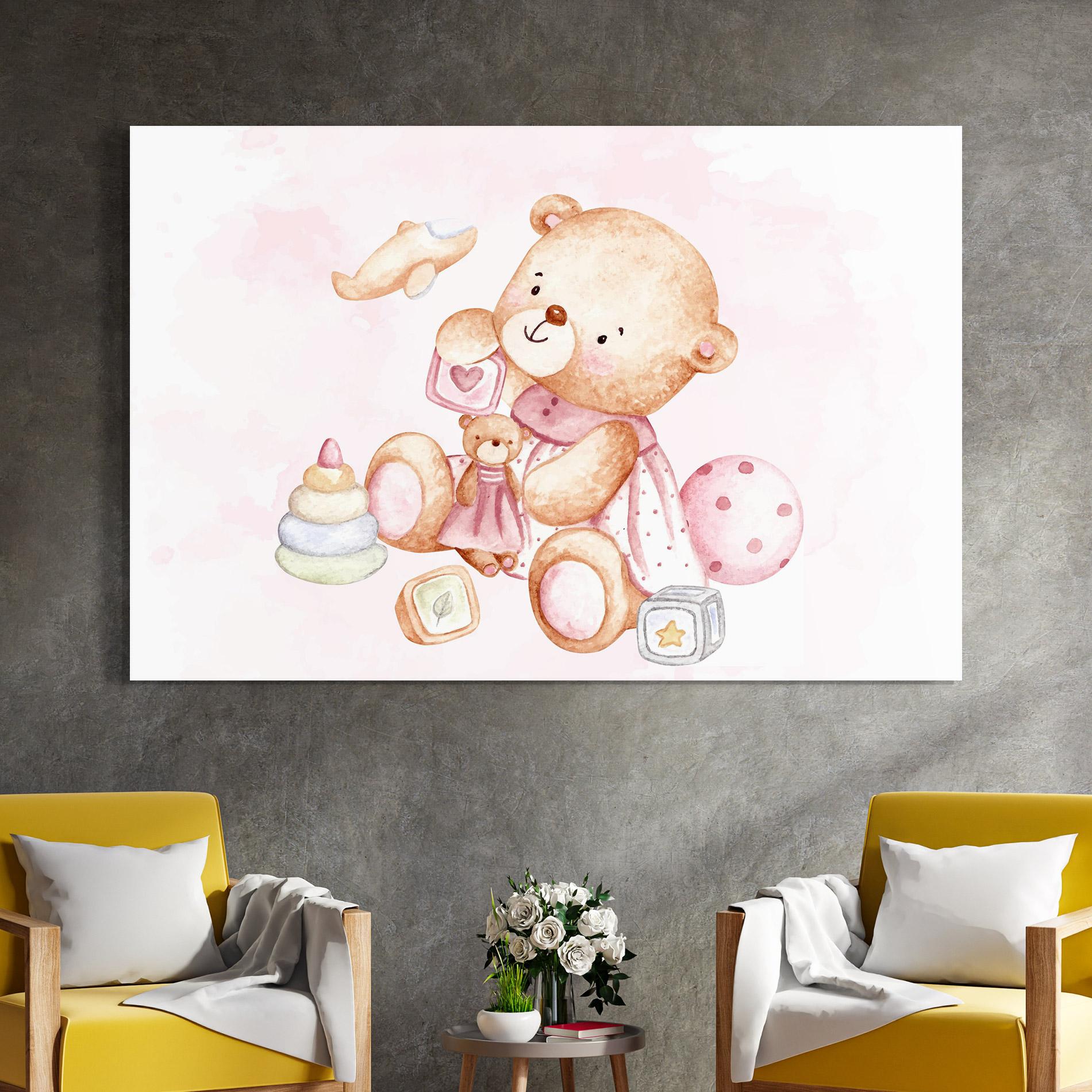 Tablou Sticla Bear With Toys mockup 4