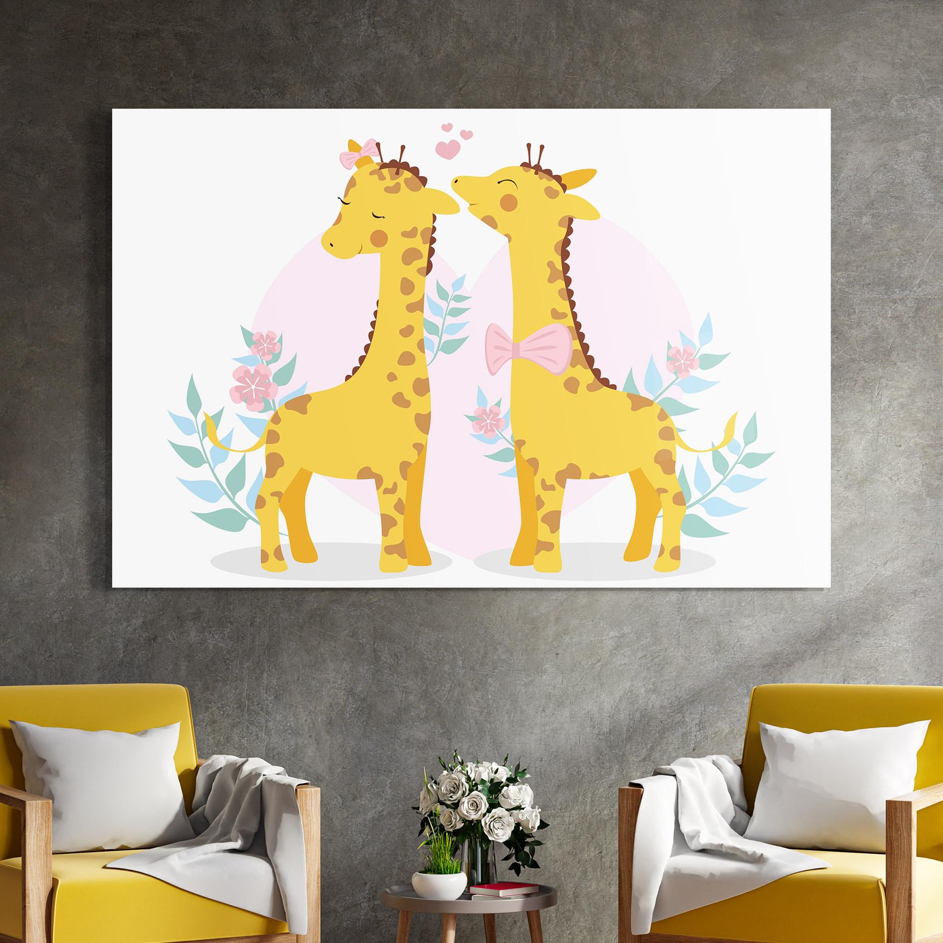 Tablou Sticla Cute Giraffe Couple mockup 4