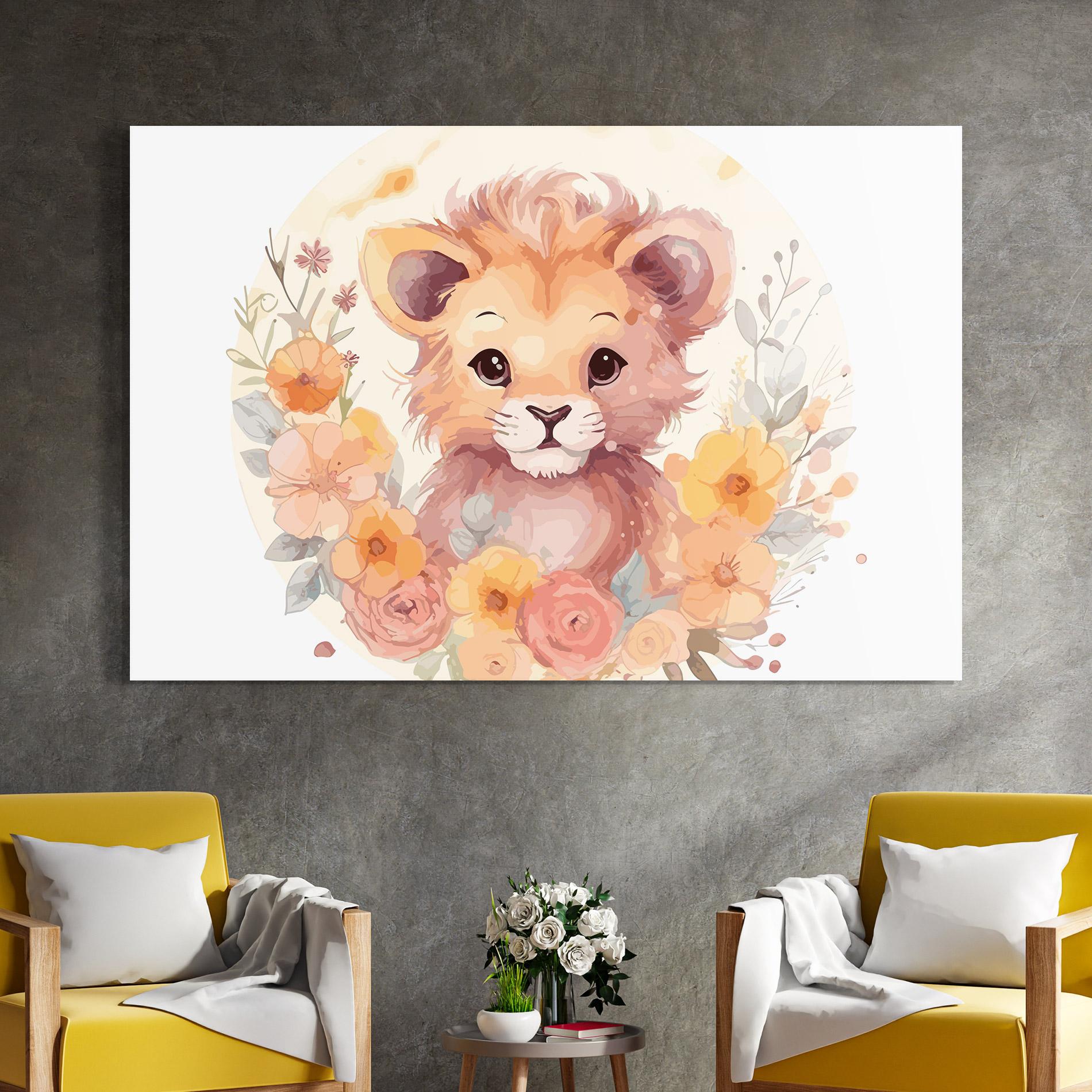 Tablou Sticla Flower Baby Lion mockup 4