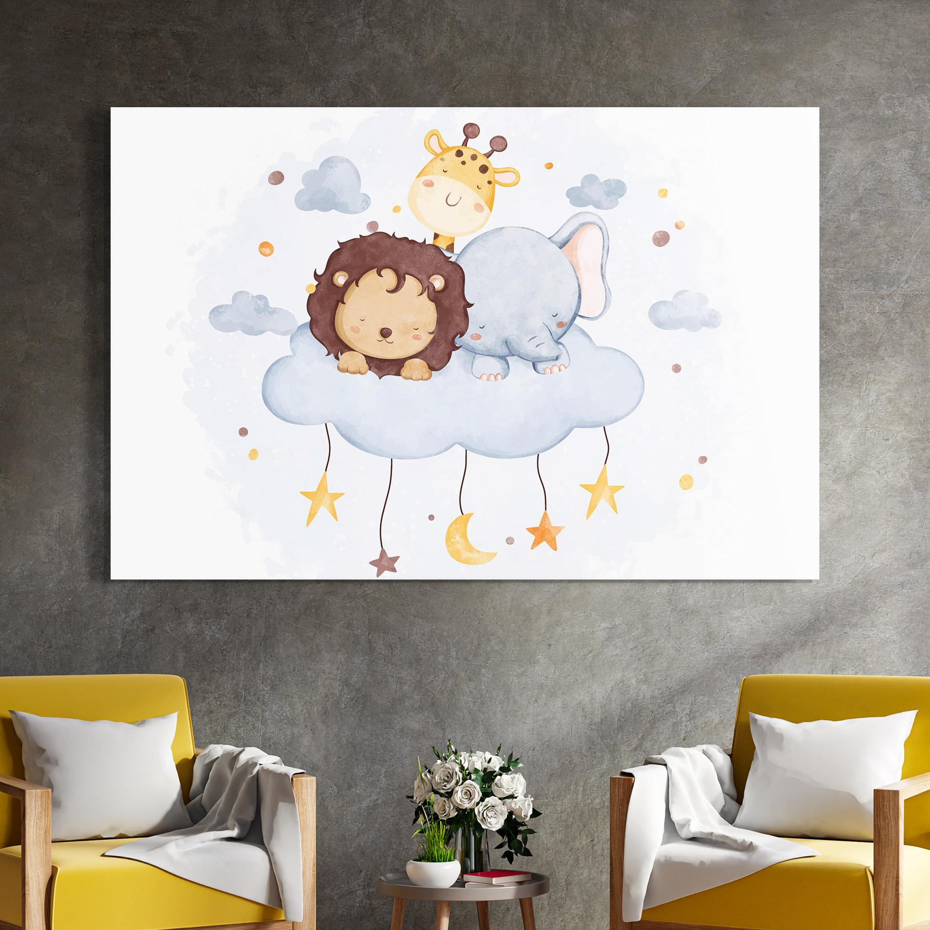 Tablou Sticla Lion And Elephant mockup 4