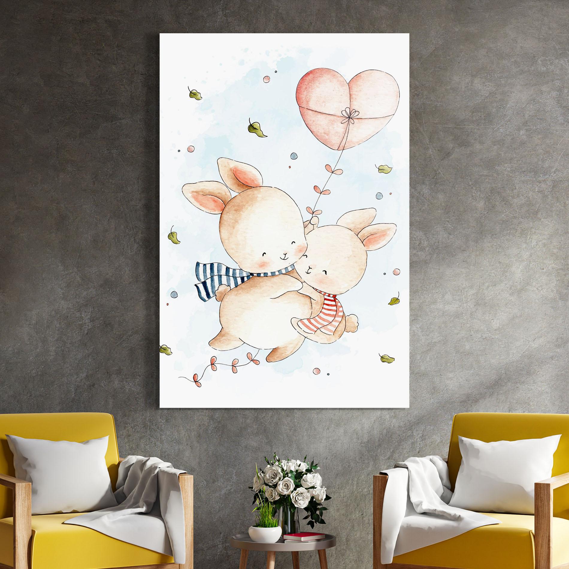 Tablou Sticla Cute Couple Rabbit mockup 4