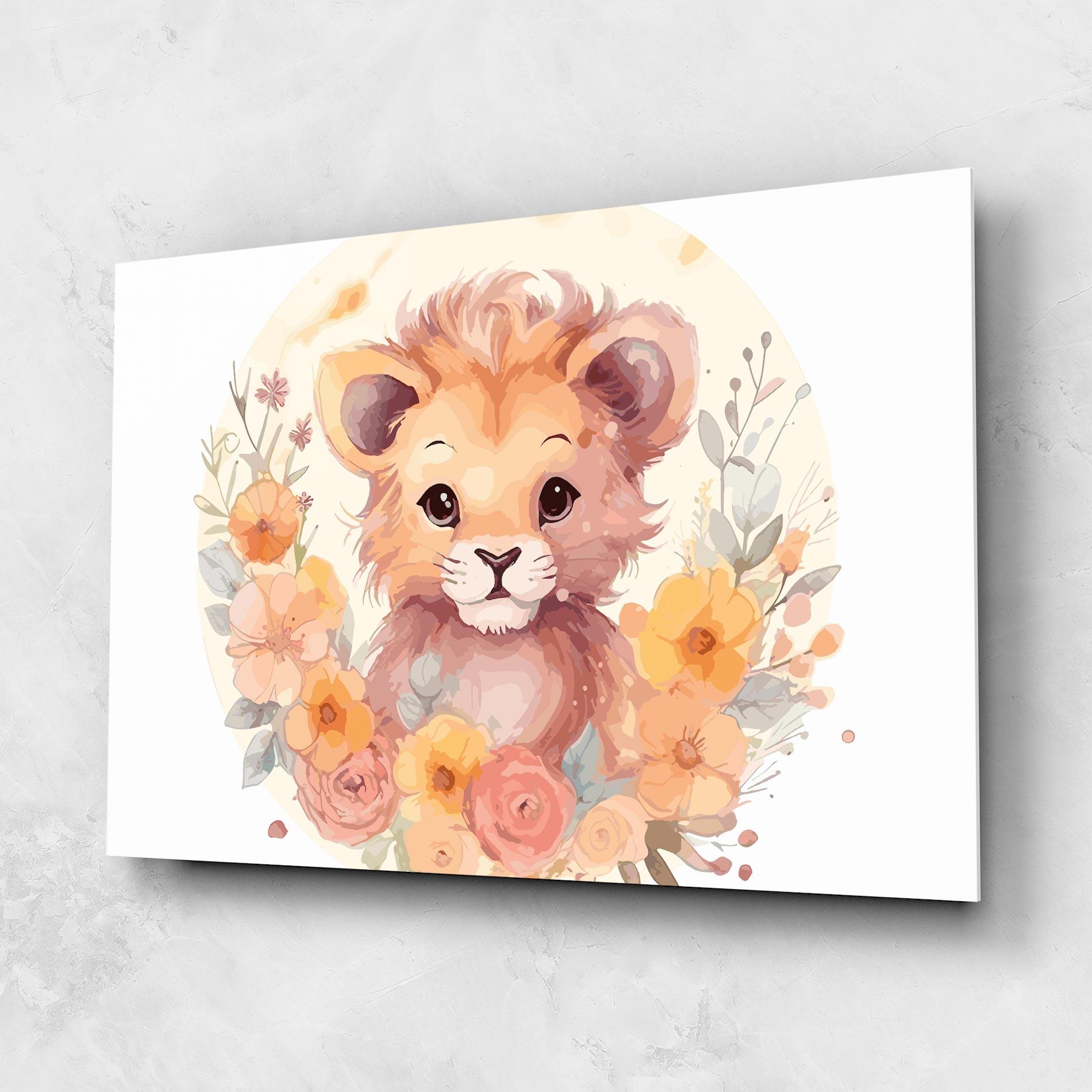 Tablou Sticla Flower Baby Lion mockup 1