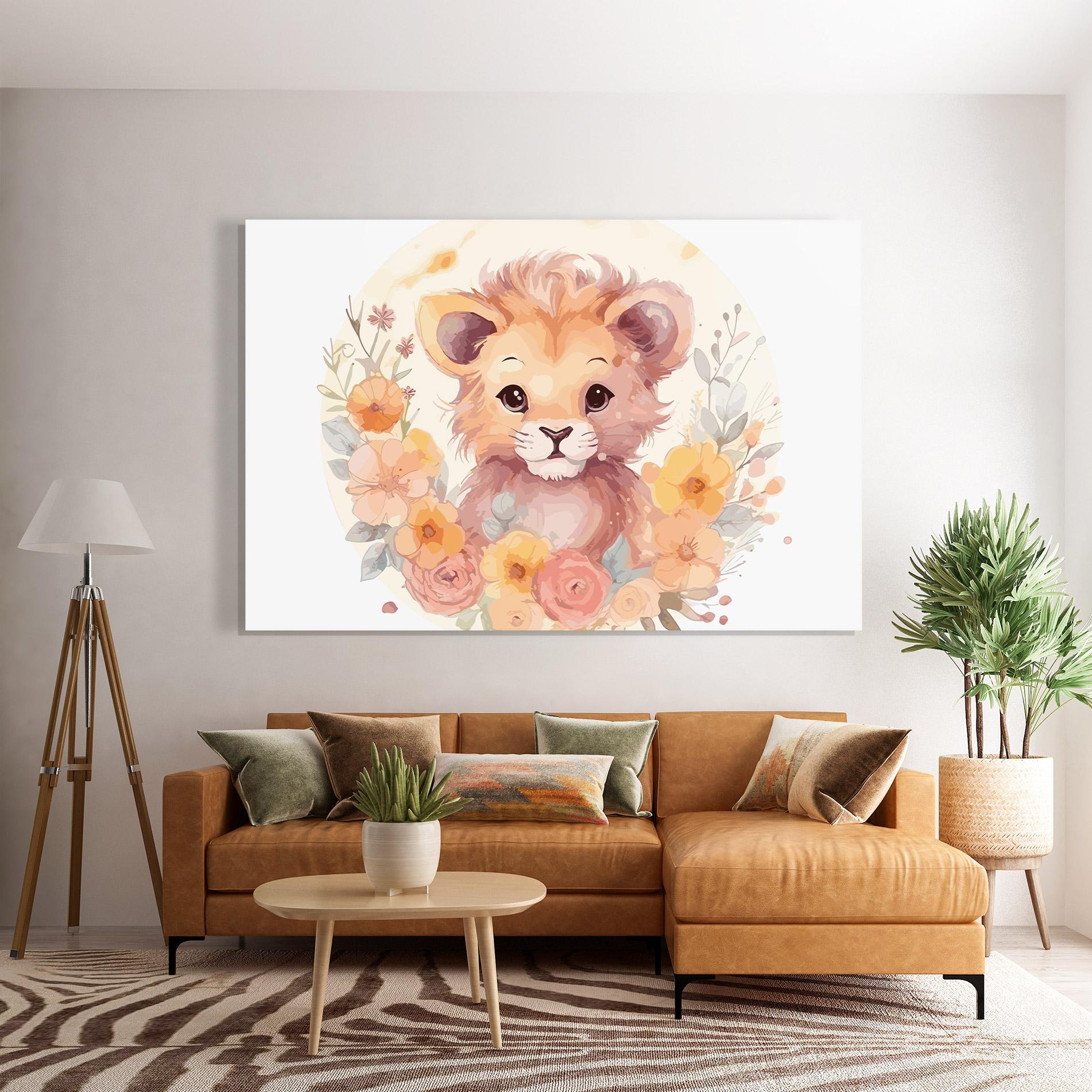Tablou Sticla Flower Baby Lion mockup 7