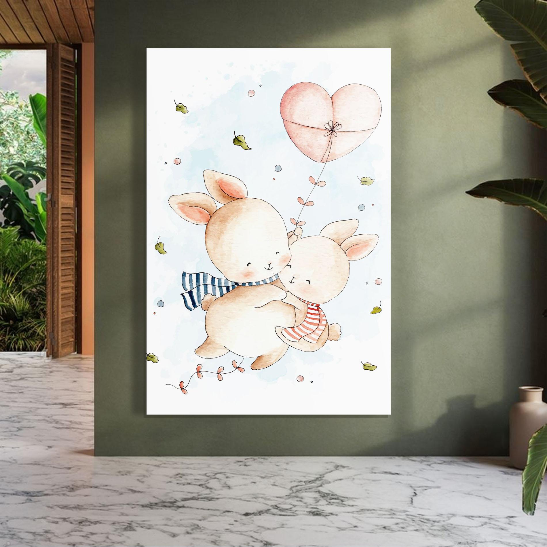 Tablou Sticla Cute Couple Rabbit mockup 7