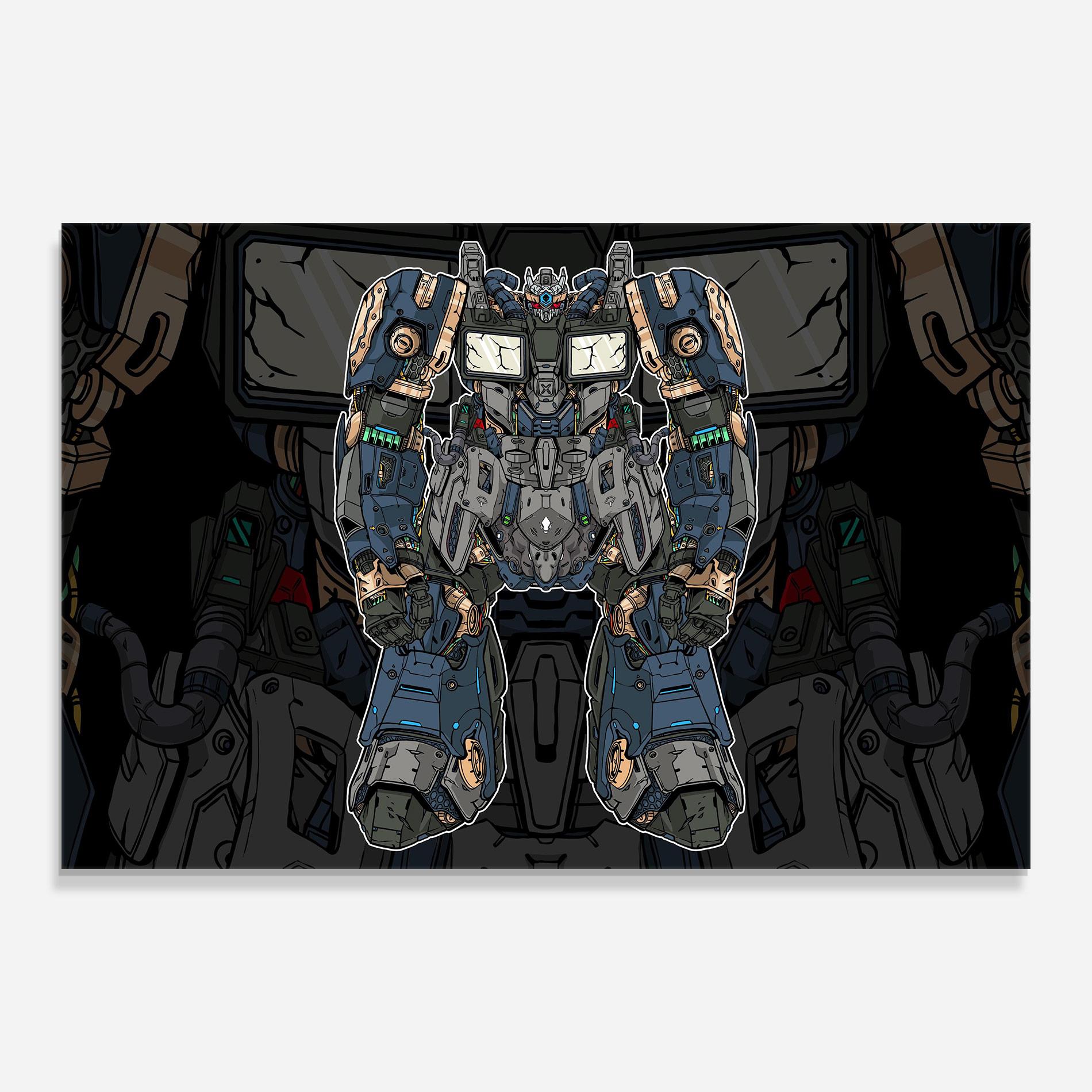 Tablou Sticla Blue Green Robot mockup 0