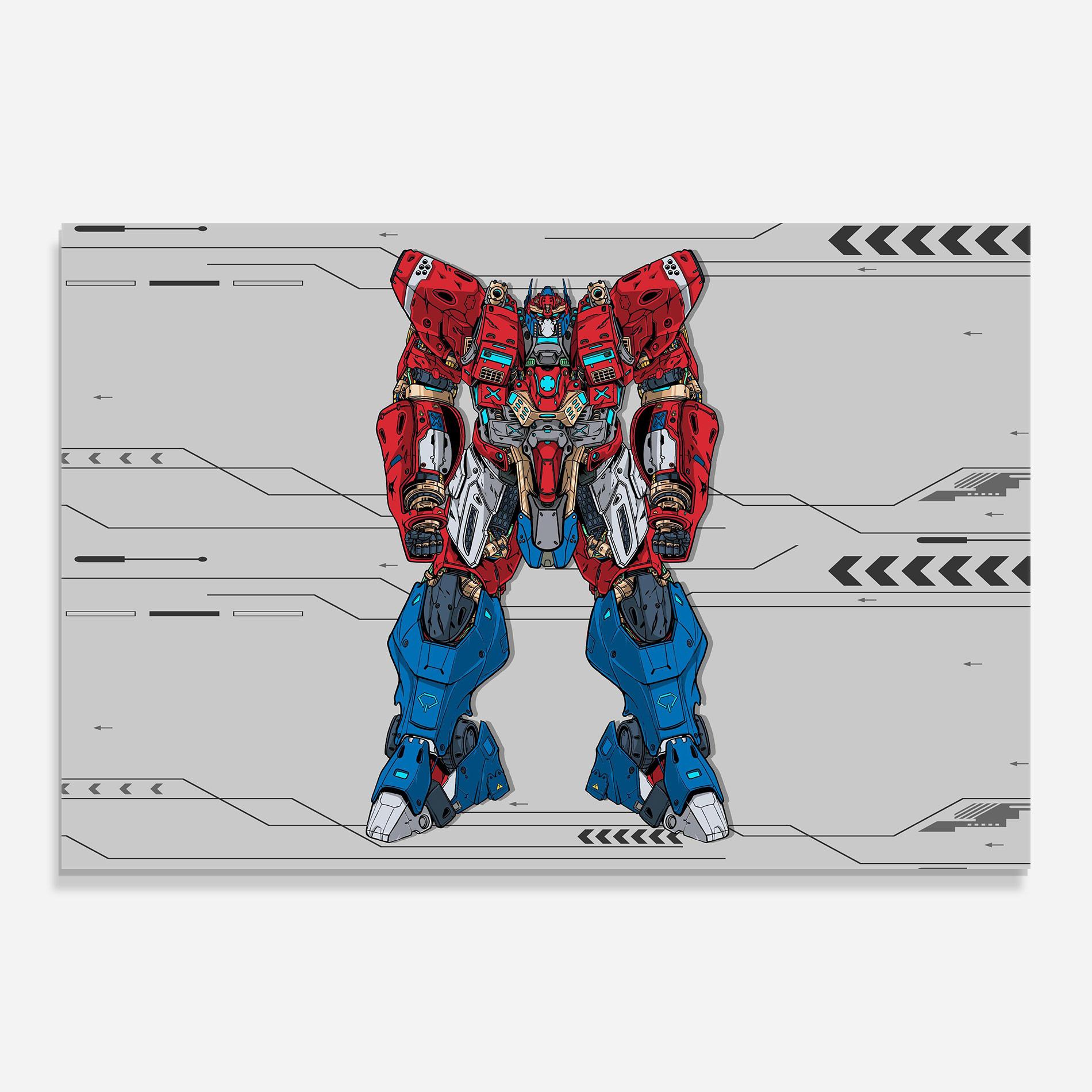 Tablou Sticla Blue Red Robot mockup 0