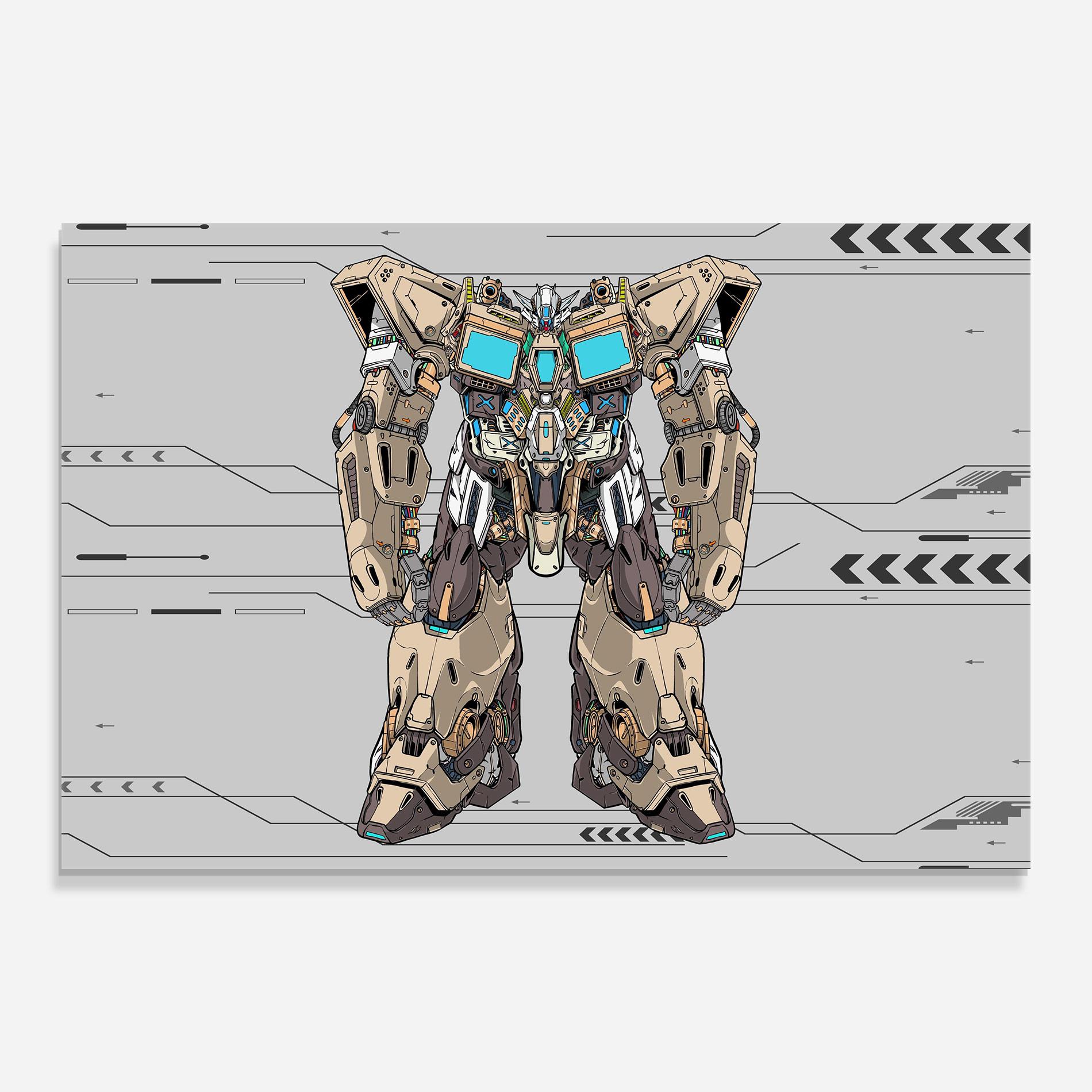 Tablou Sticla Cream Blue Robot mockup 0