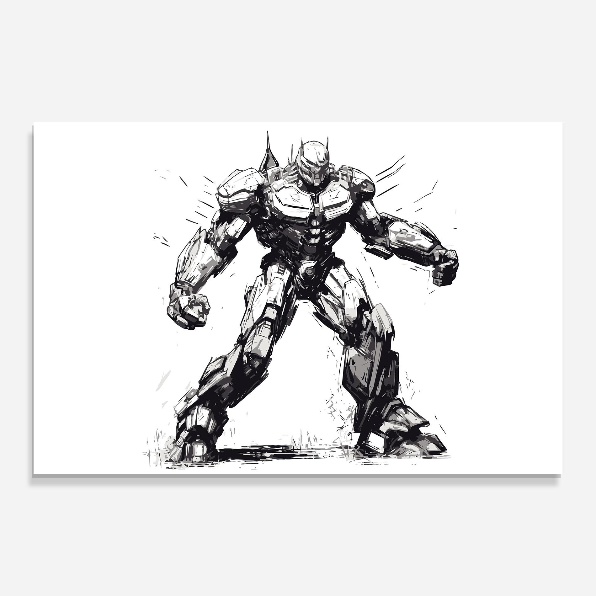 Tablou Sticla Grey White Robot mockup 0