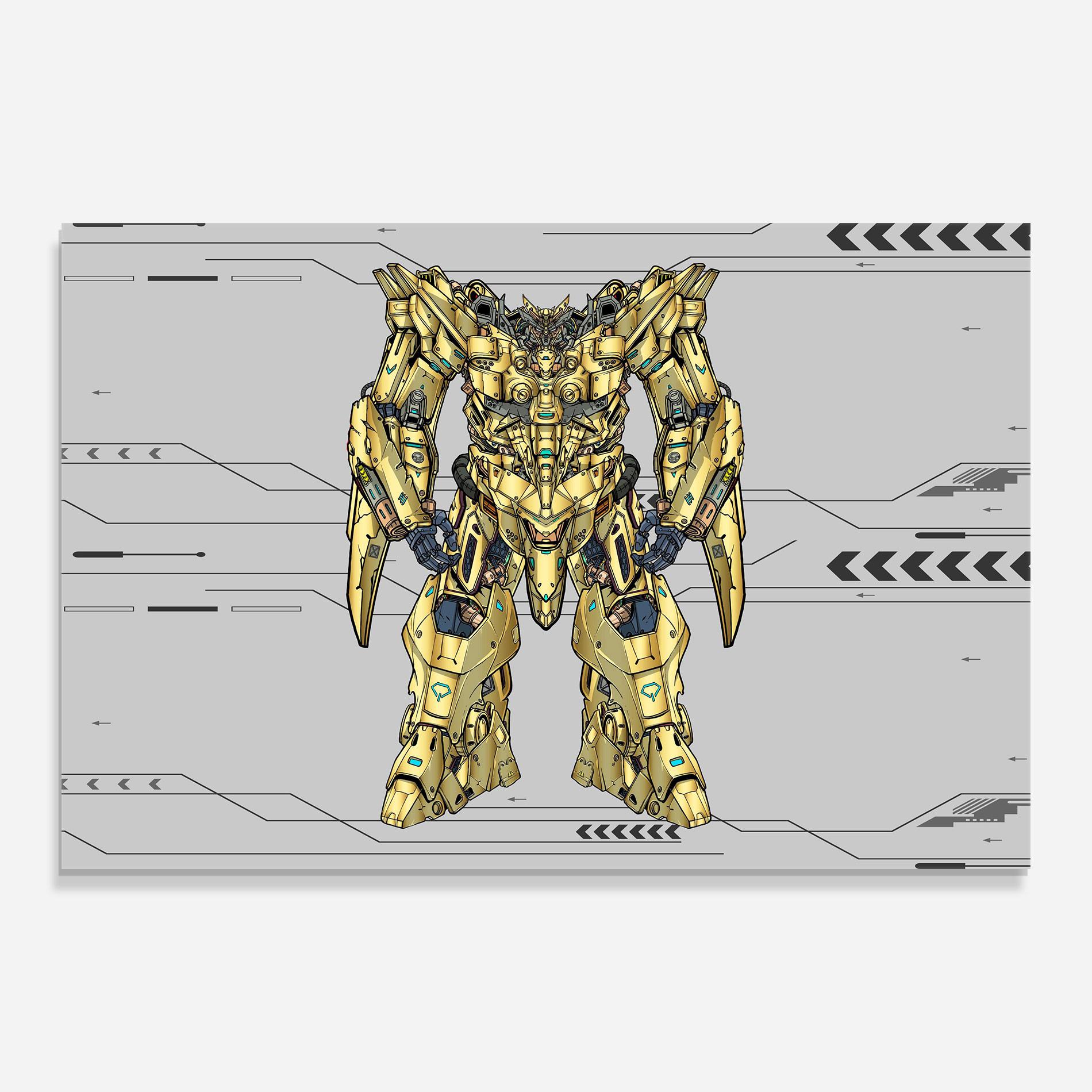 Tablou Sticla Yellow Grey Robot mockup 0