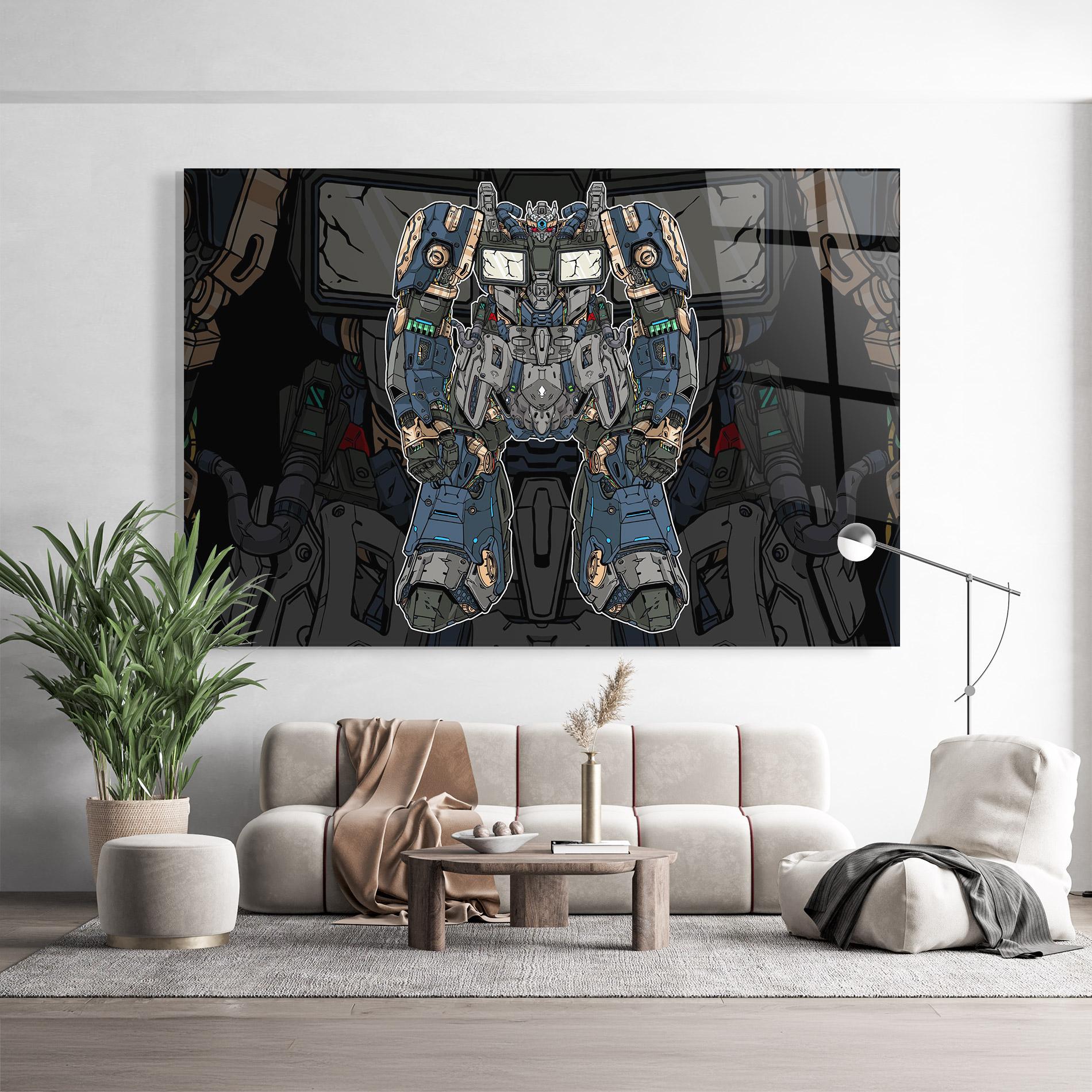 Tablou Sticla Blue Green Robot mockup 9