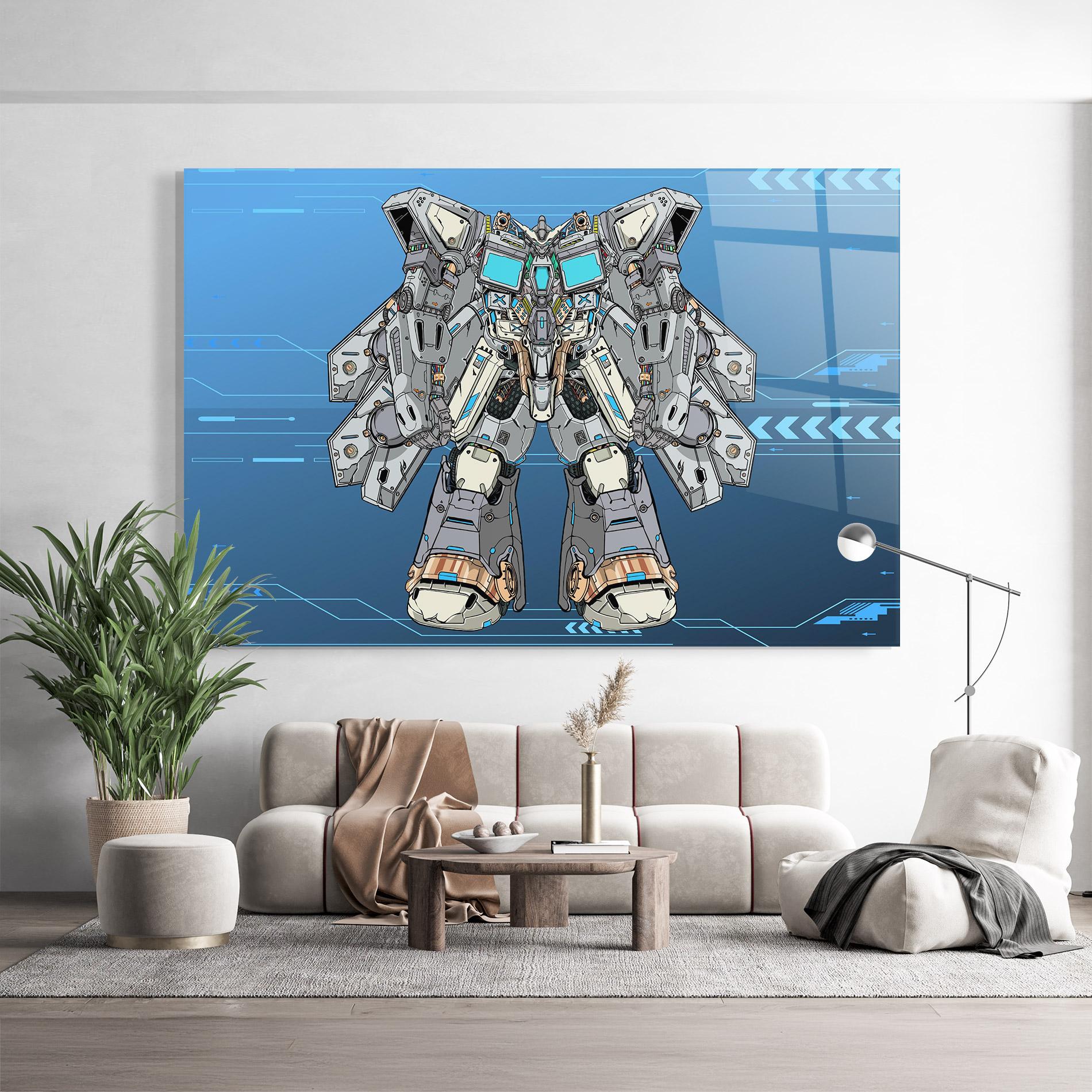 Tablou Sticla Blue Grey Robot mockup 9