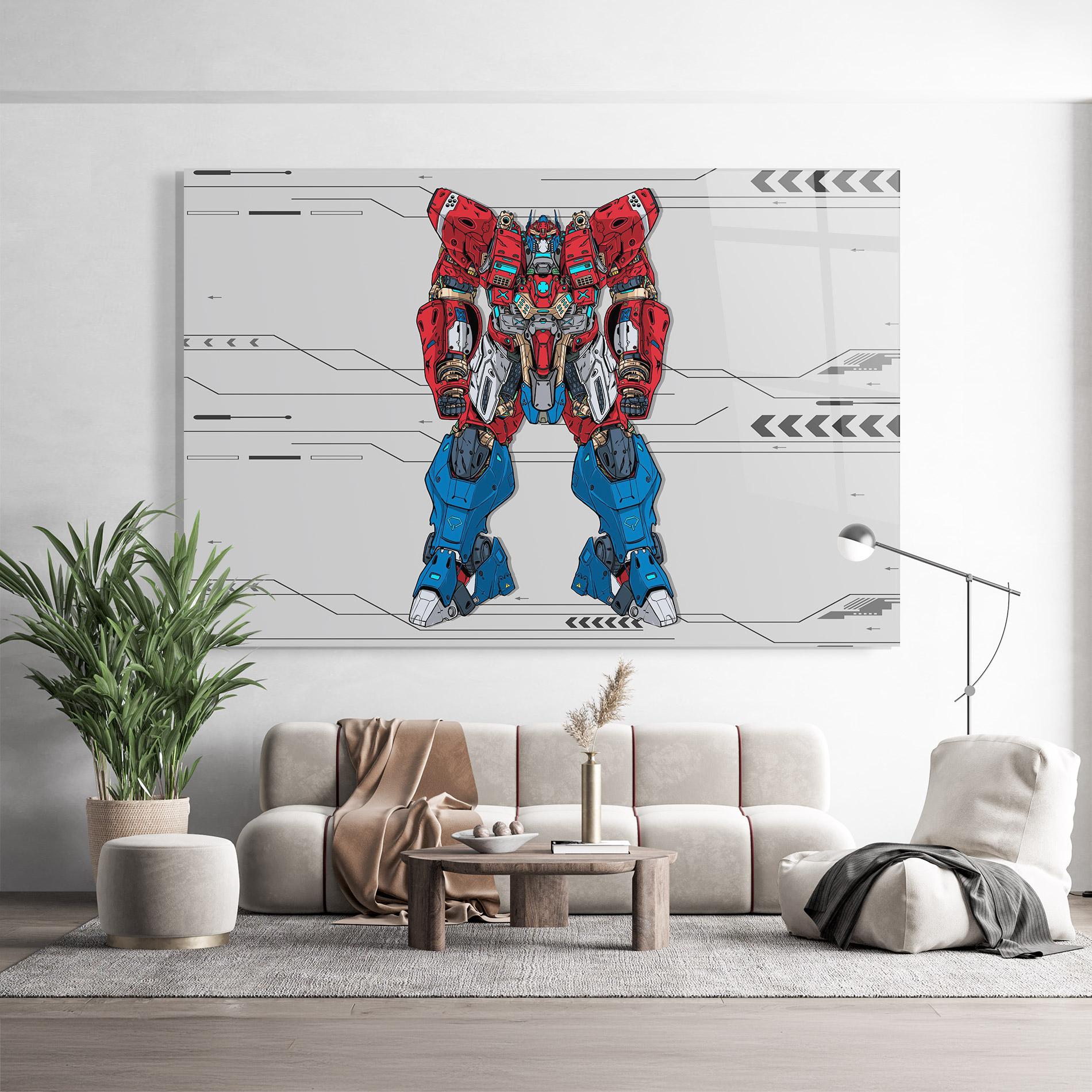 Tablou Sticla Blue Red Robot mockup 9