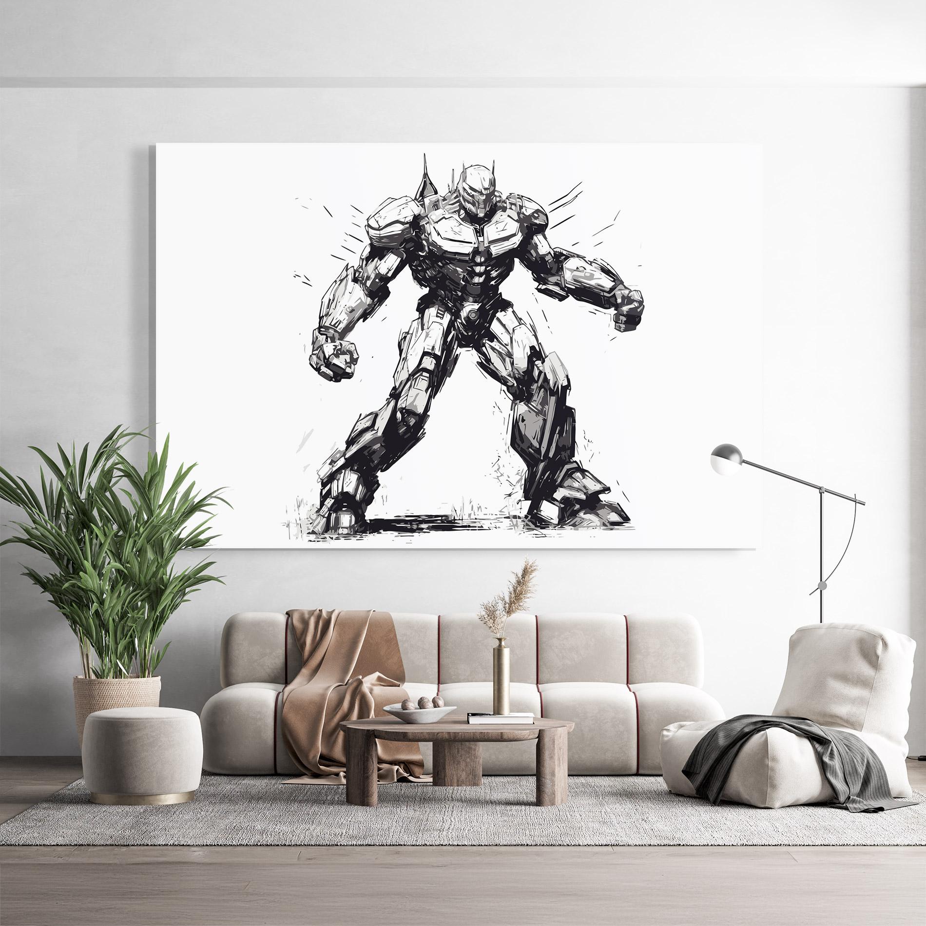Tablou Sticla Grey White Robot mockup 9