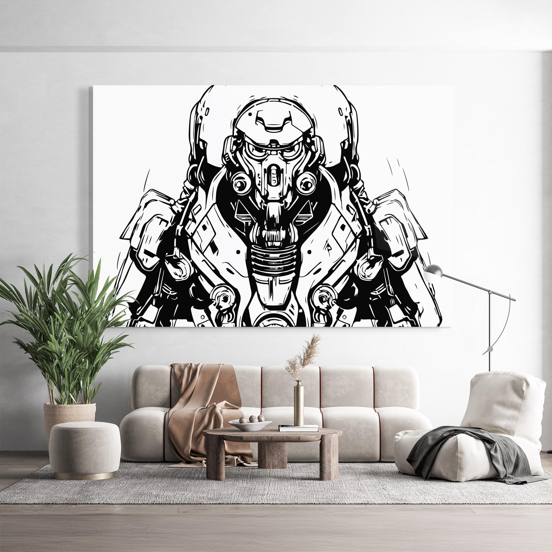 Tablou Sticla Military Robot mockup 9