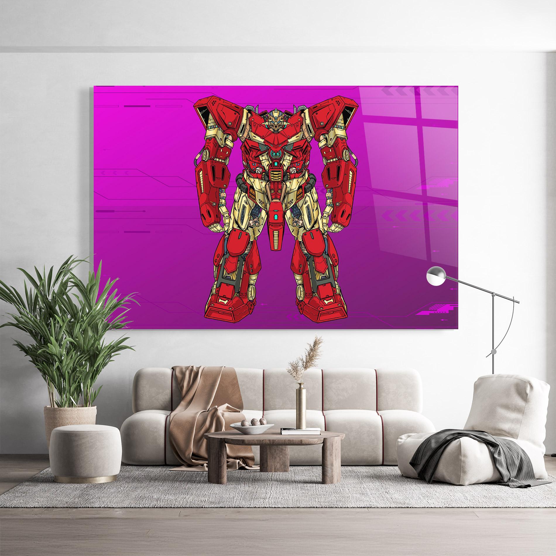 Tablou Sticla Red Cream Robot mockup 9