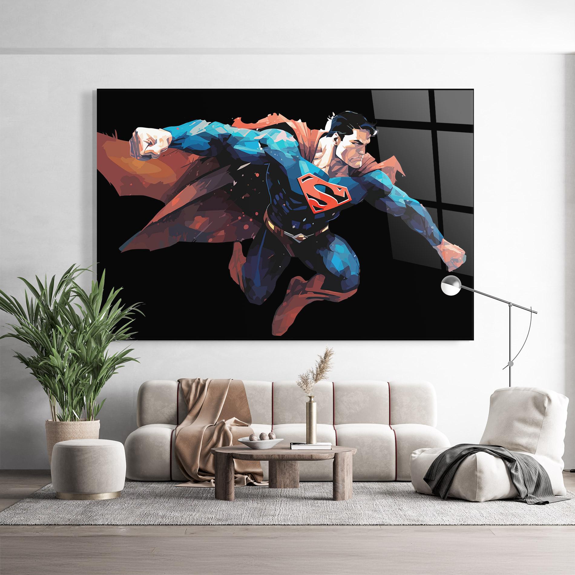 Tablou Sticla Superman Jump mockup 9