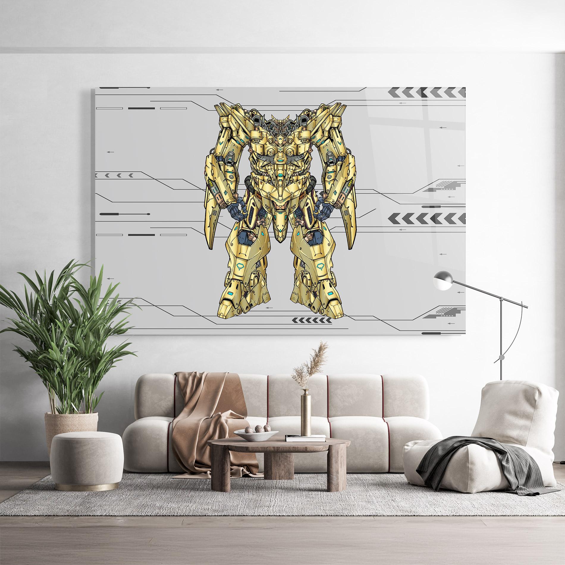 Tablou Sticla Yellow Grey Robot mockup 9