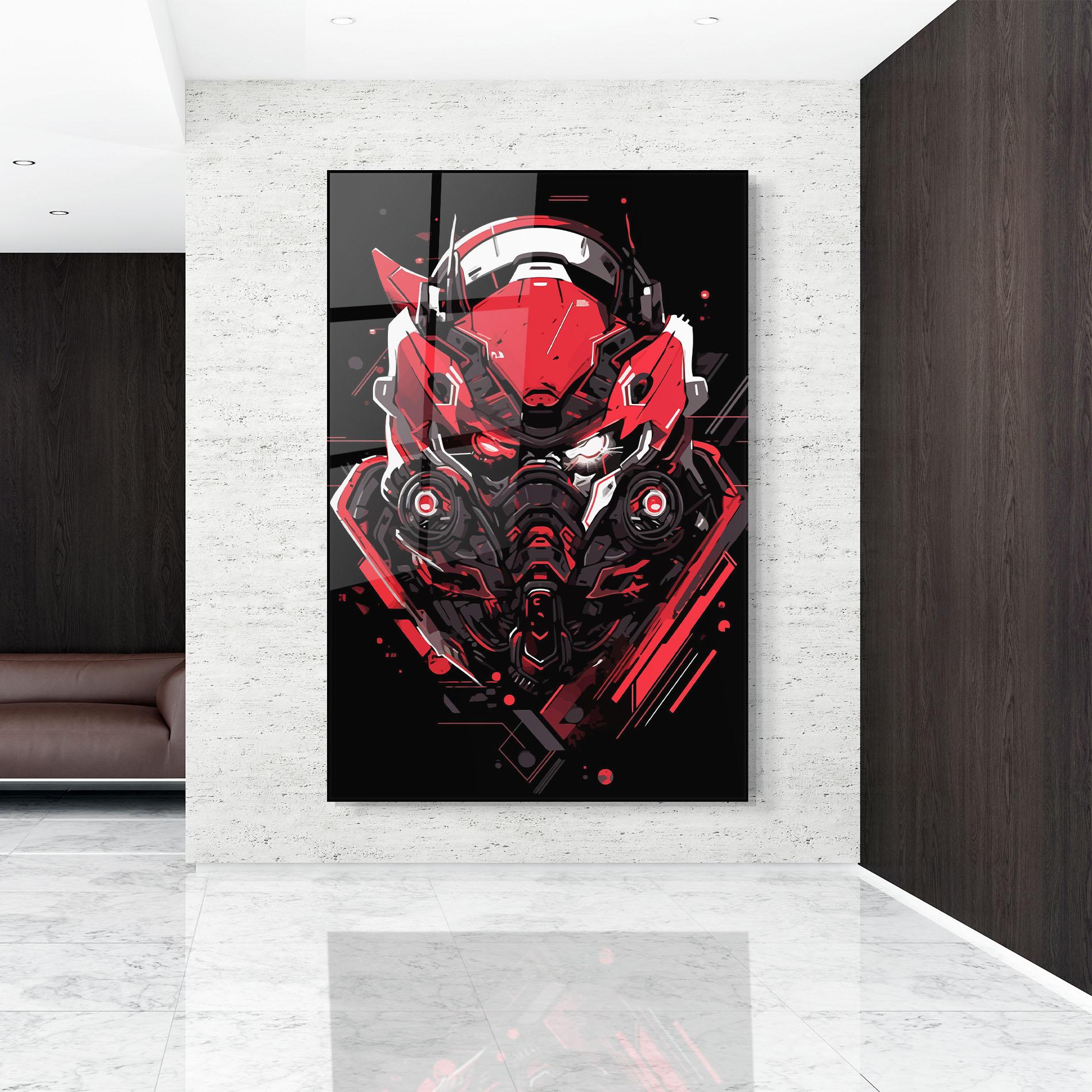 Tablou Sticla Red Robot Art mockup 9