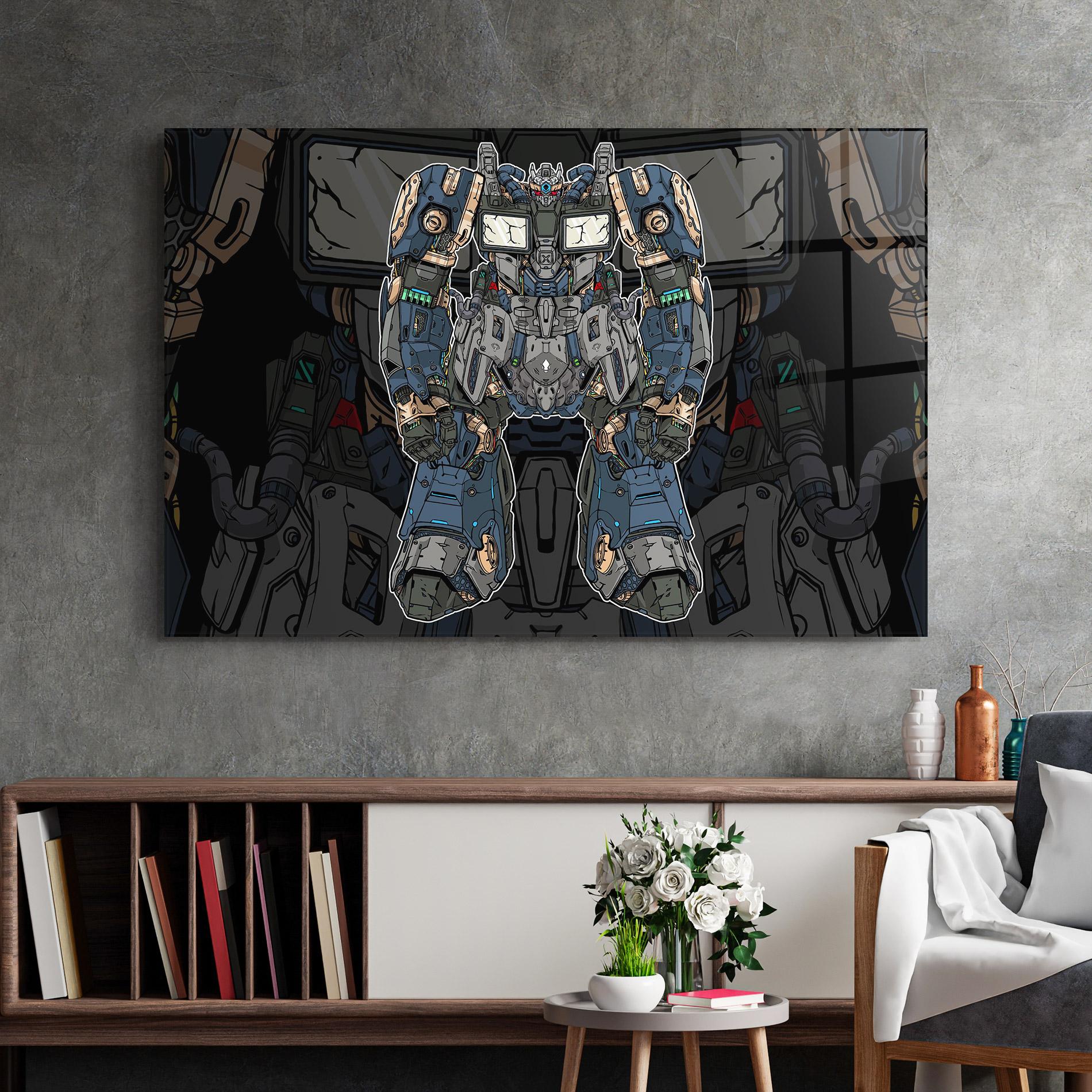 Tablou Sticla Blue Green Robot mockup 2