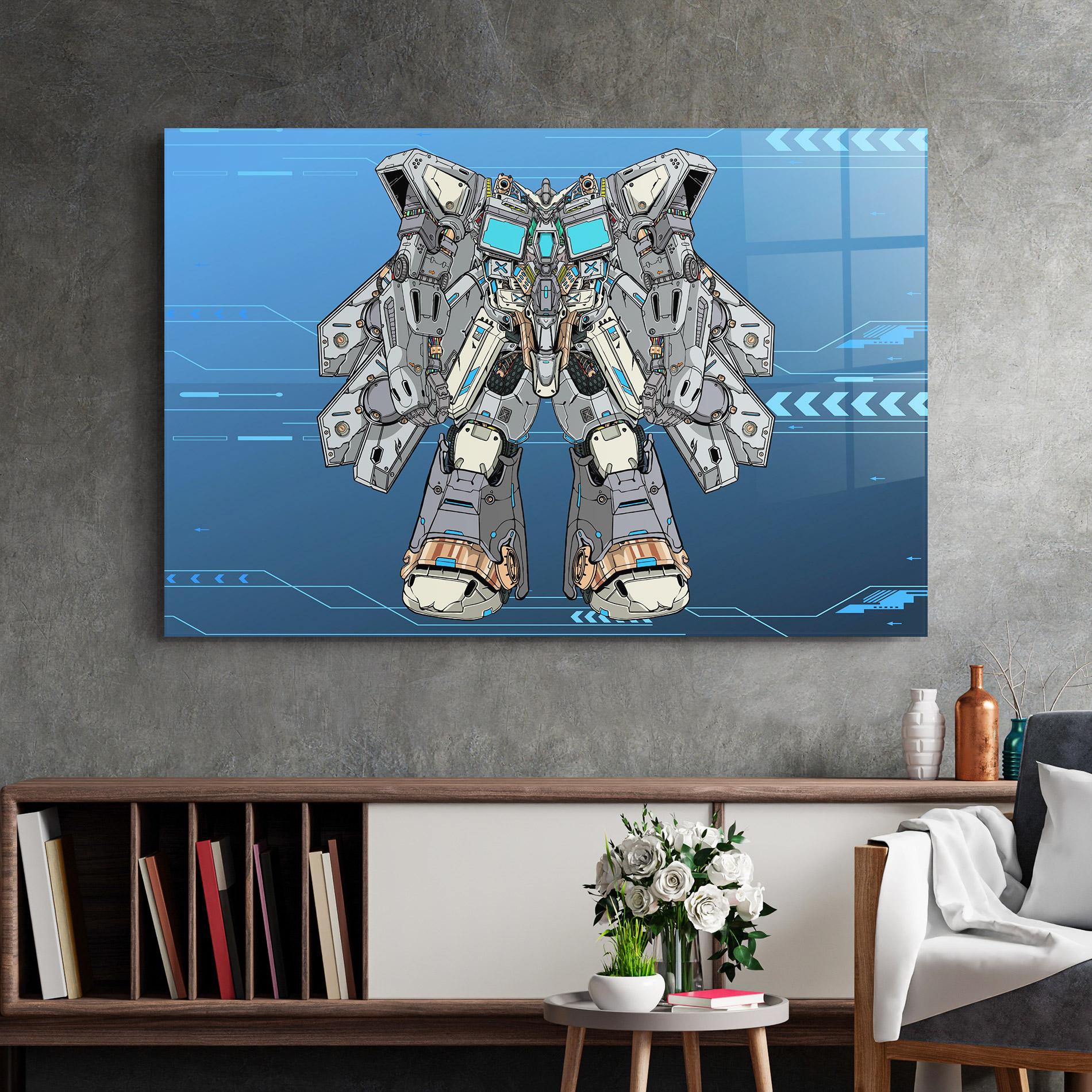 Tablou Sticla Blue Grey Robot mockup 2