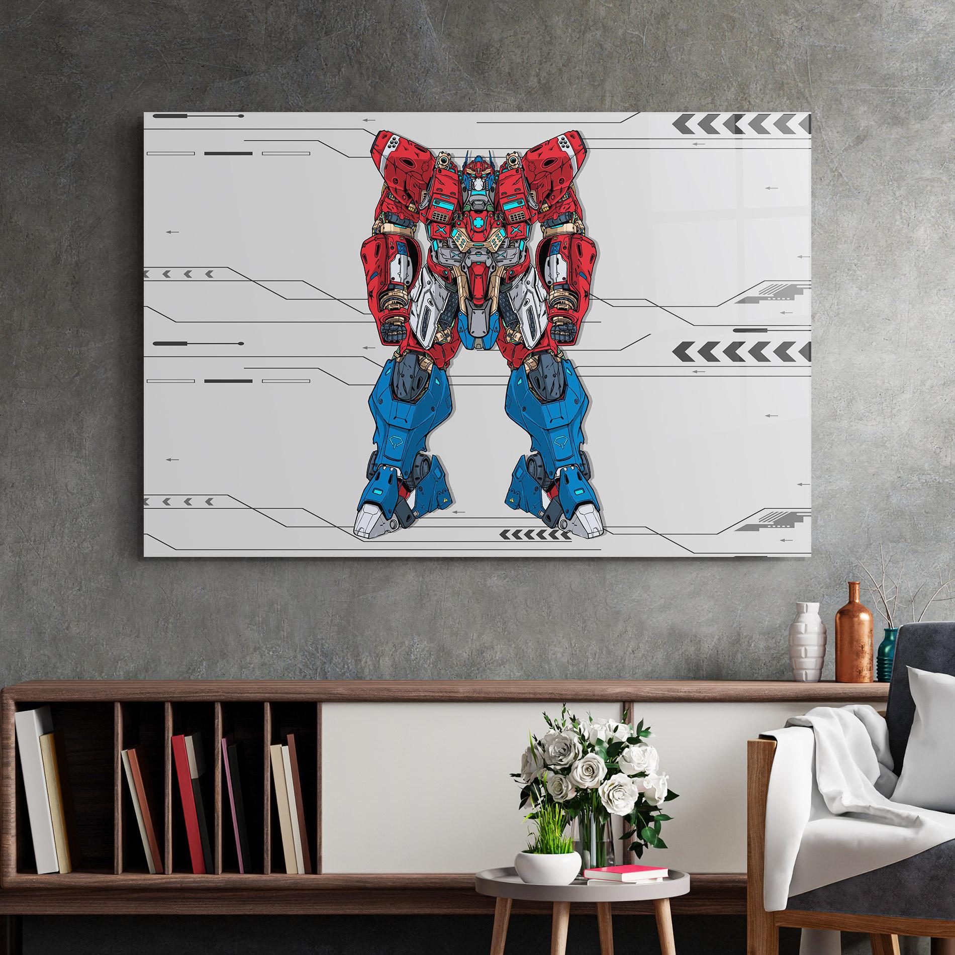 Tablou Sticla Blue Red Robot mockup 2