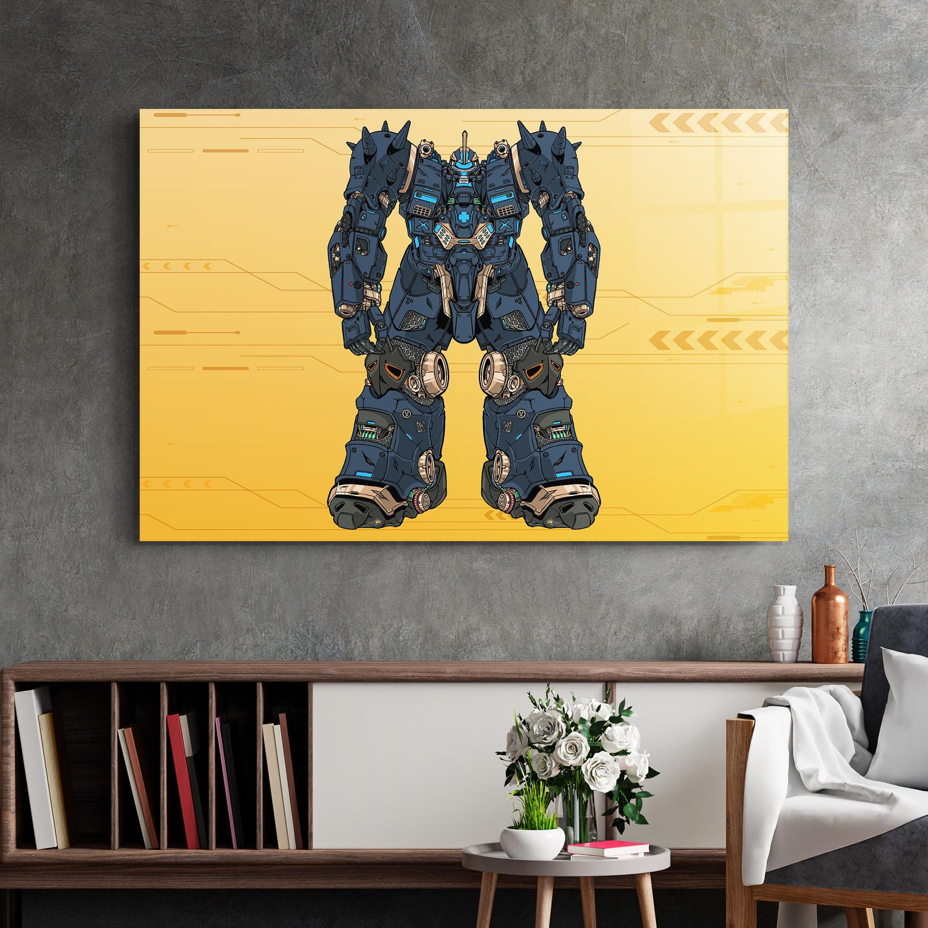 Tablou Sticla Dark Blue Robot mockup 2