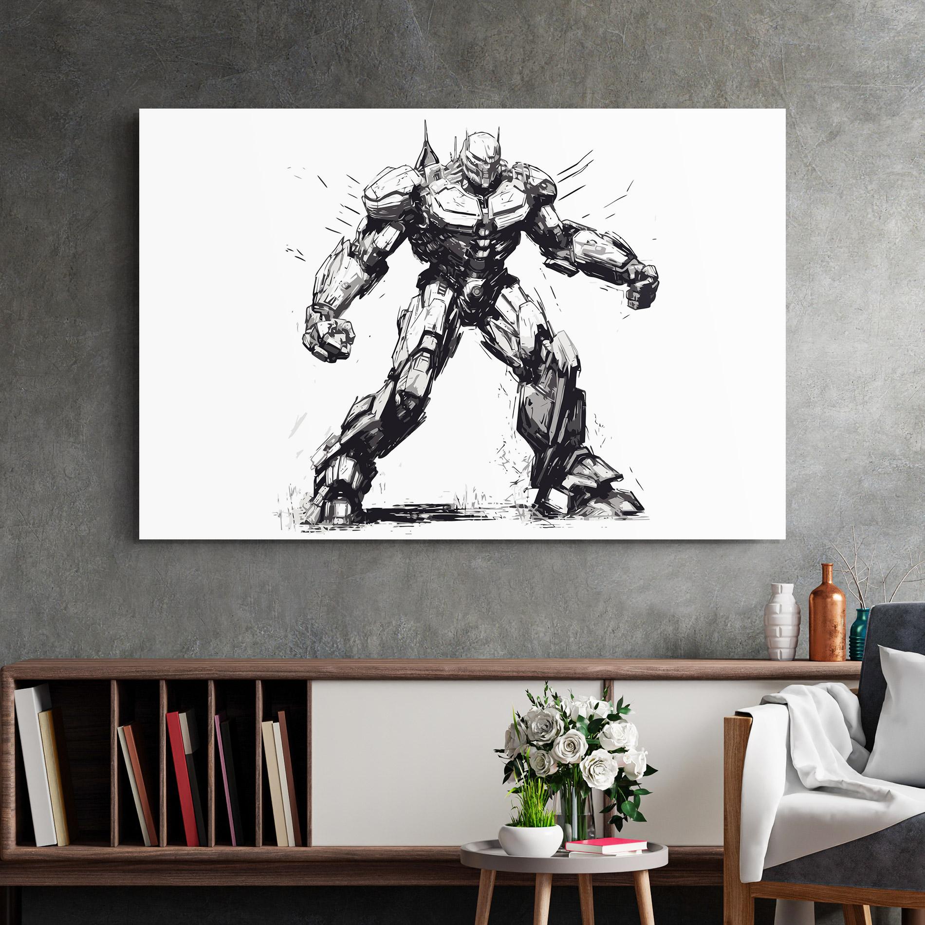 Tablou Sticla Grey White Robot mockup 2
