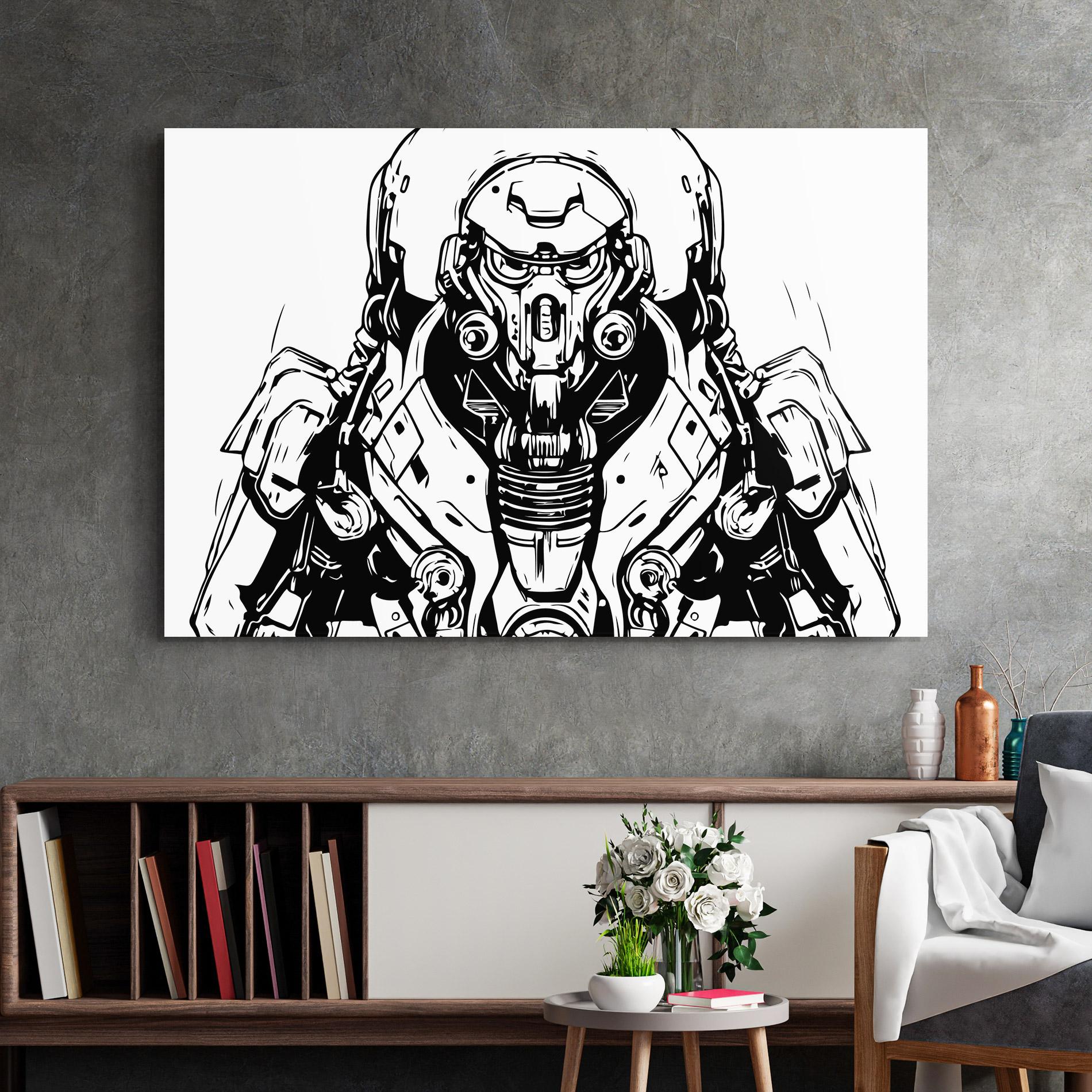 Tablou Sticla Military Robot mockup 2