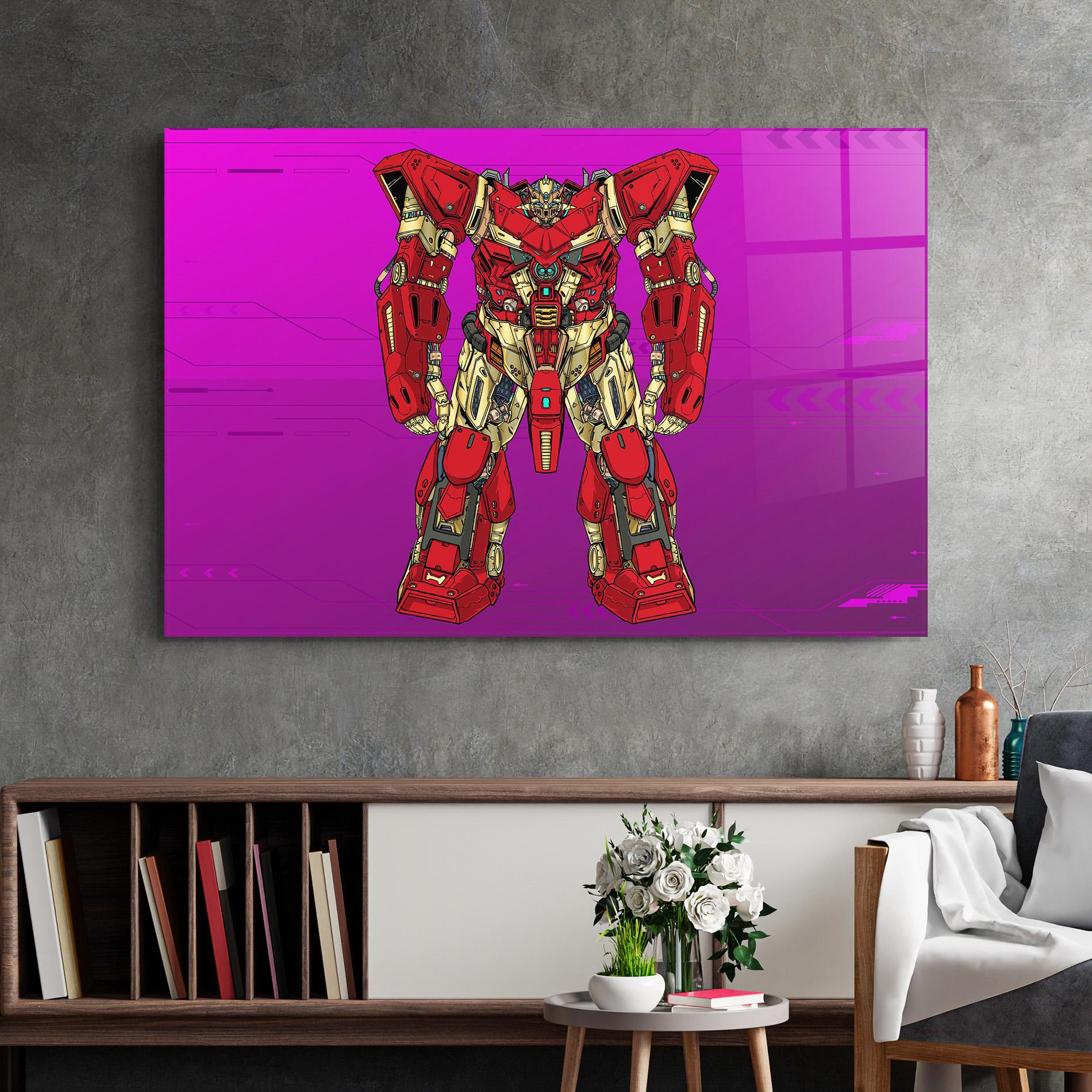Tablou Sticla Red Cream Robot mockup 2