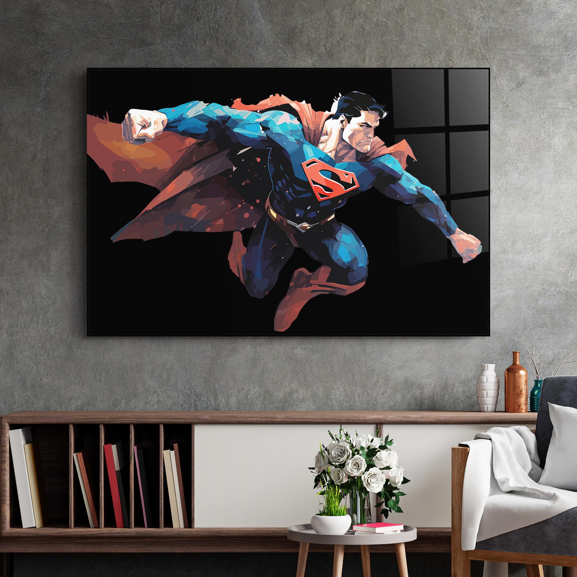 Tablou Sticla Superman Jump mockup 2