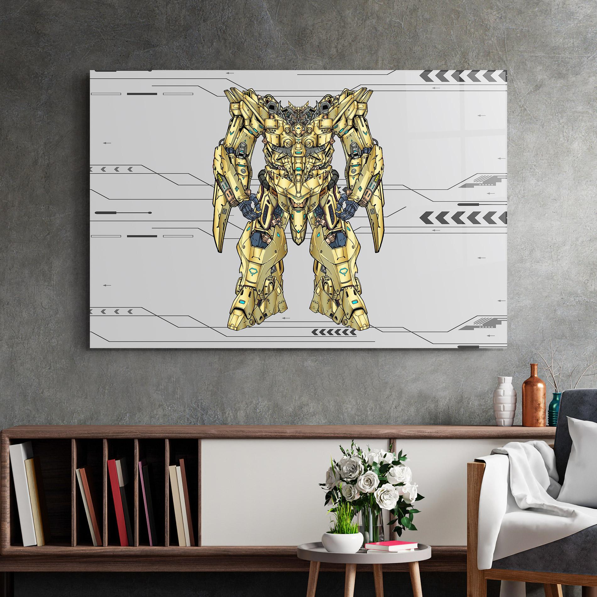 Tablou Sticla Yellow Grey Robot mockup 2