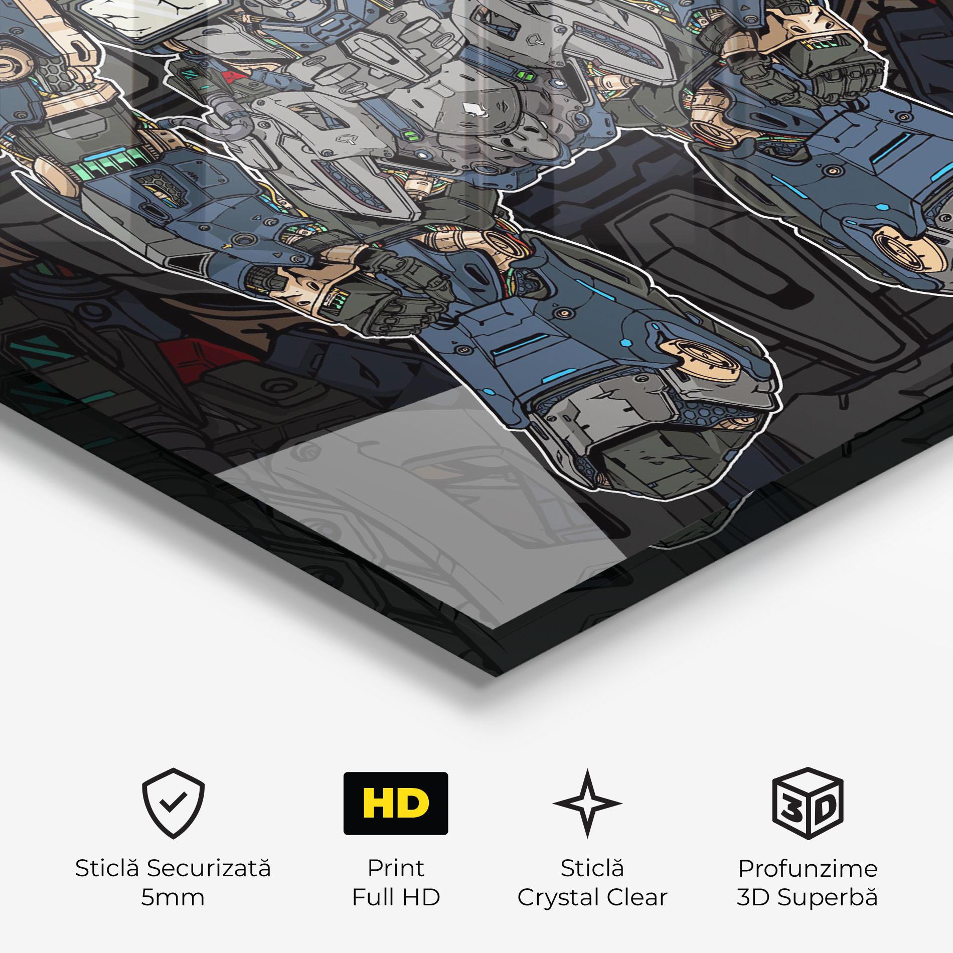 Tablou Sticla Blue Green Robot mockup 3