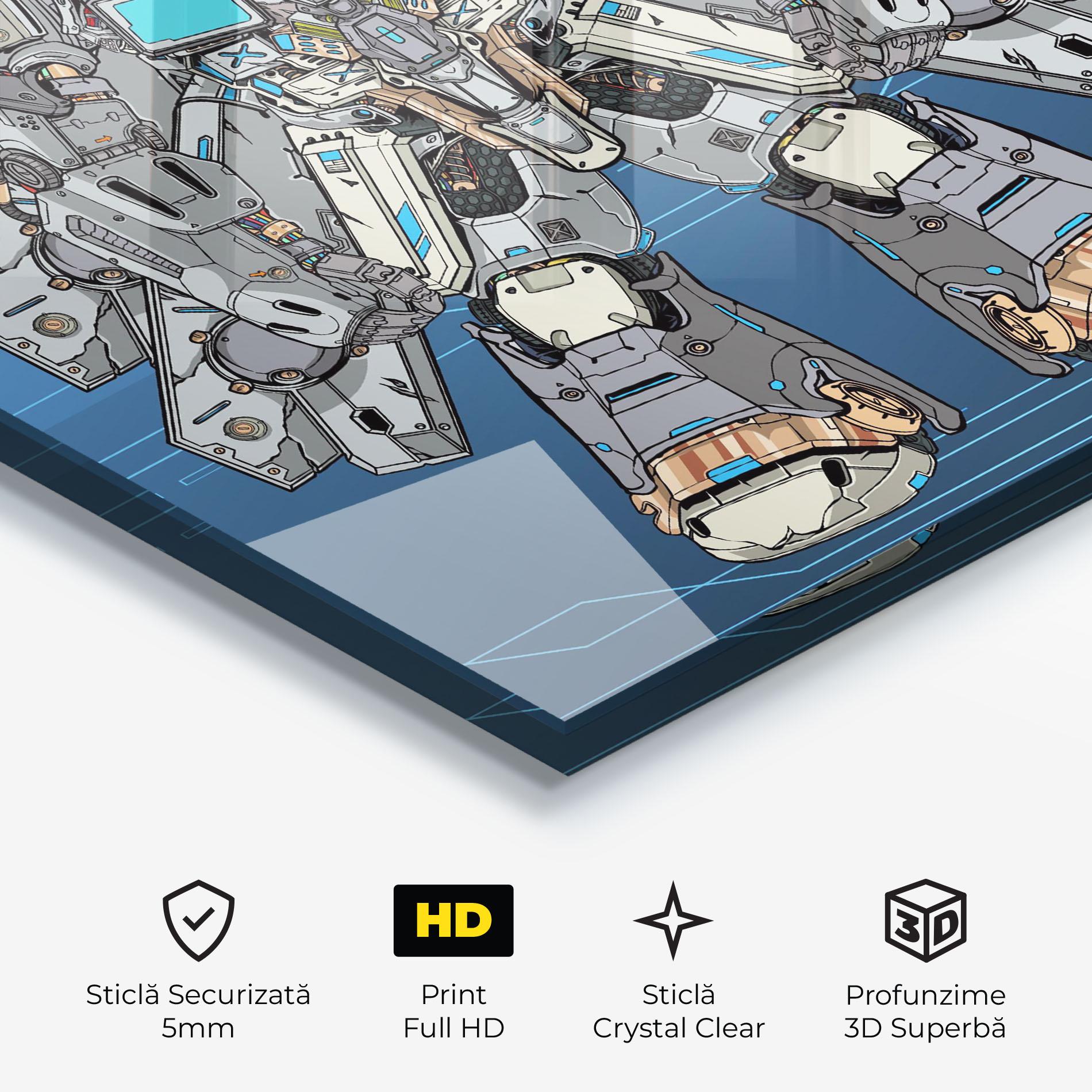 Tablou Sticla Blue Grey Robot mockup 3