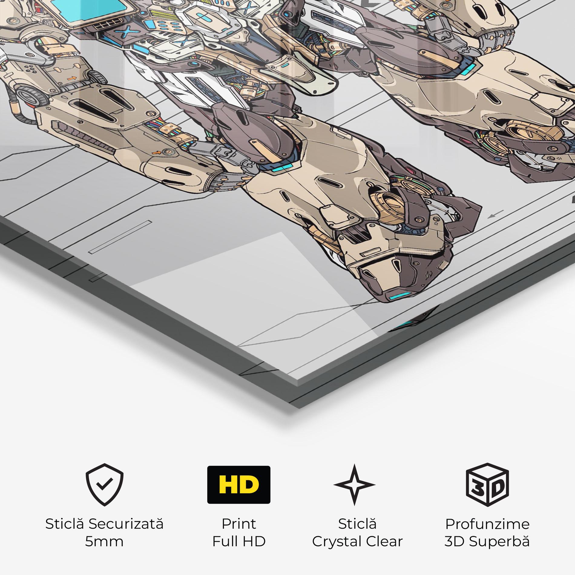 Tablou Sticla Cream Blue Robot mockup 3