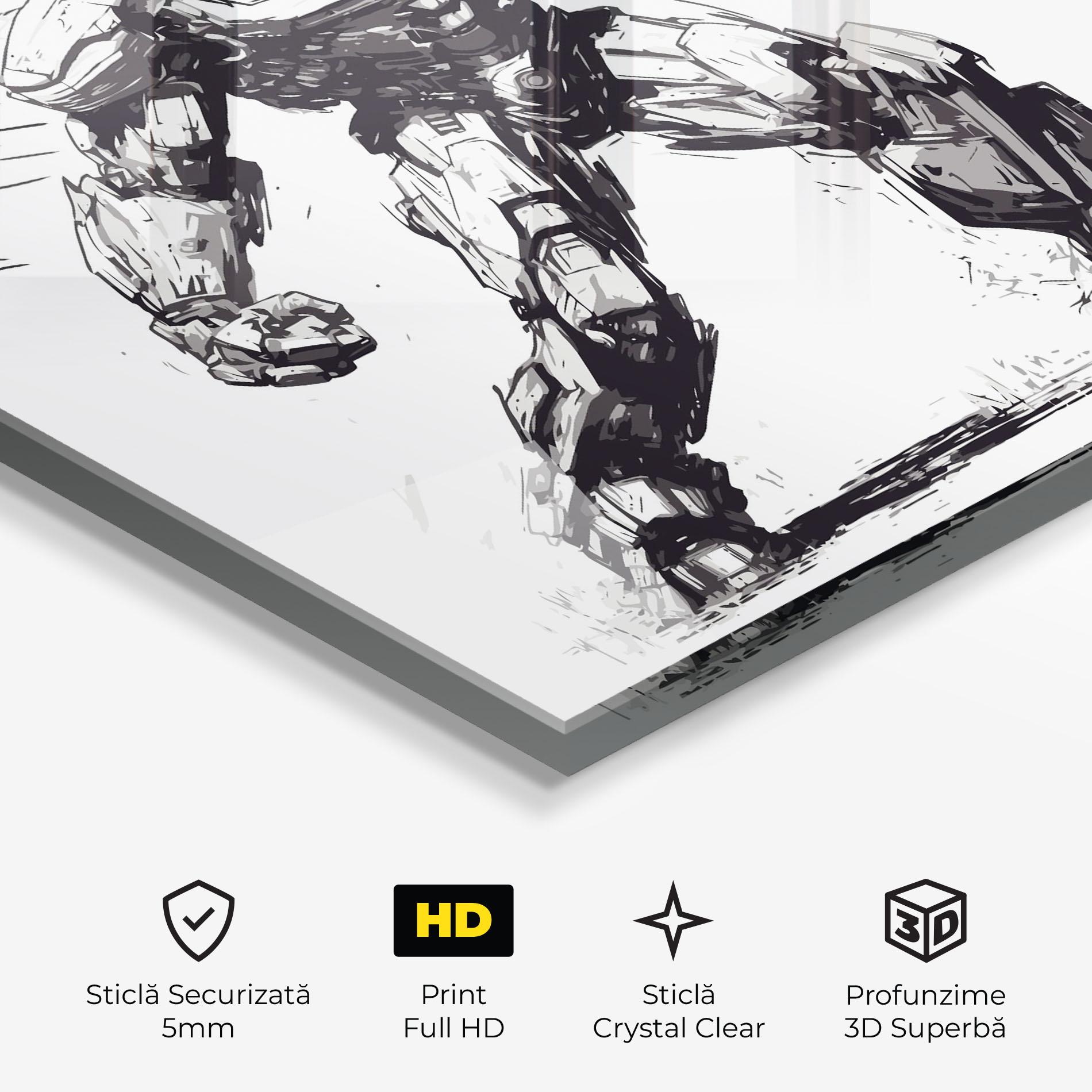 Tablou Sticla Grey White Robot mockup 3