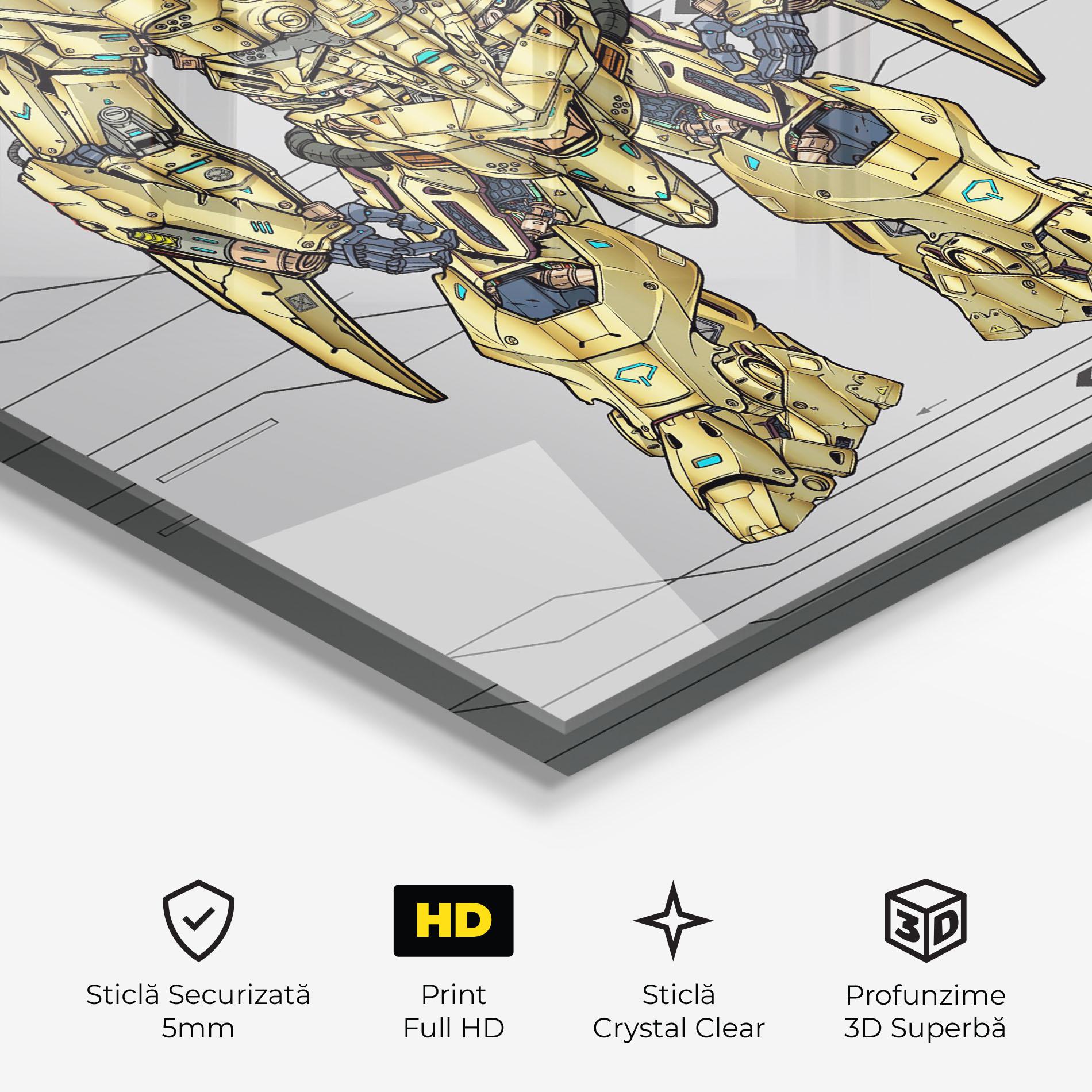 Tablou Sticla Yellow Grey Robot mockup 3