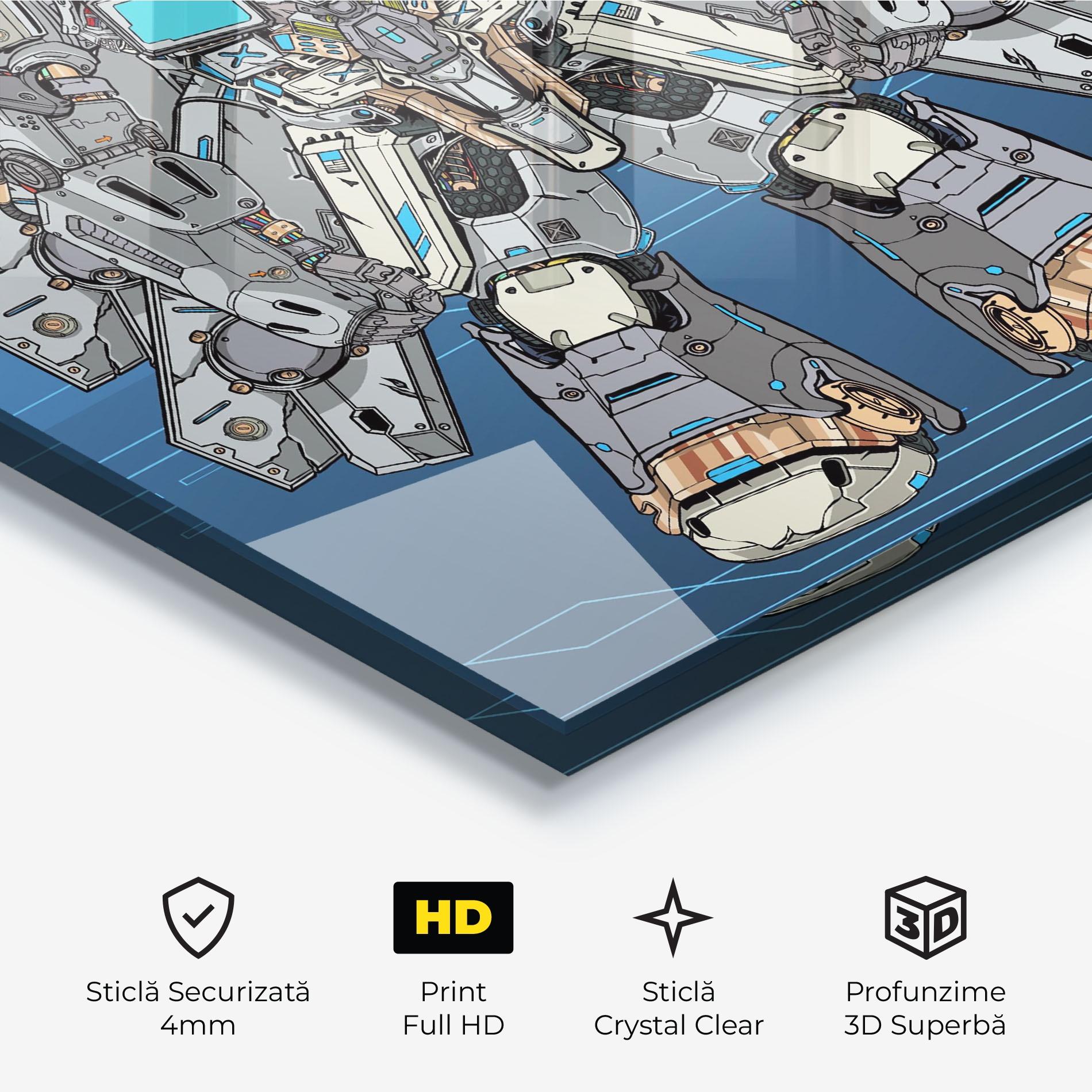 Tablou Sticla Blue Grey Robot mockup 3