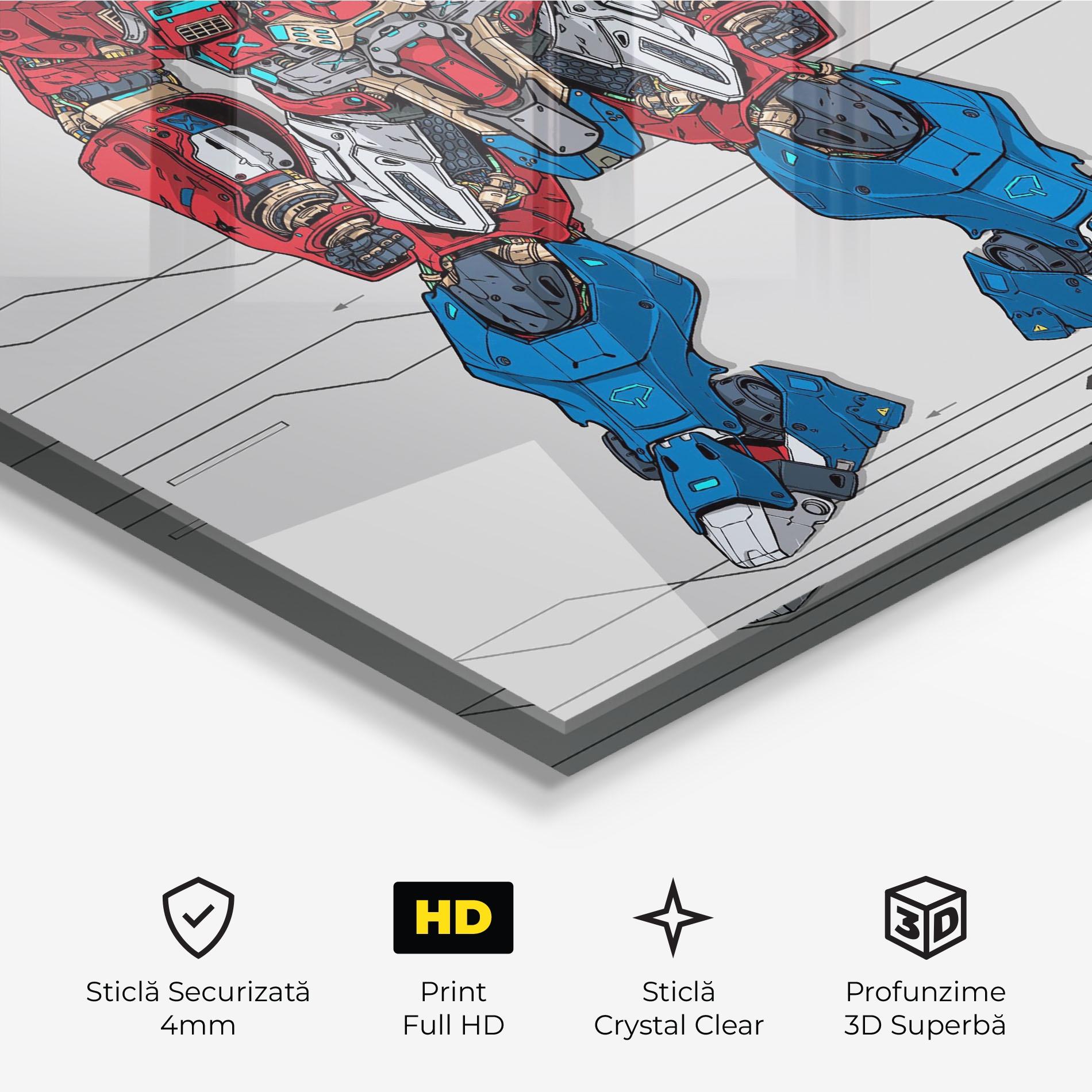 Tablou Sticla Blue Red Robot mockup 3