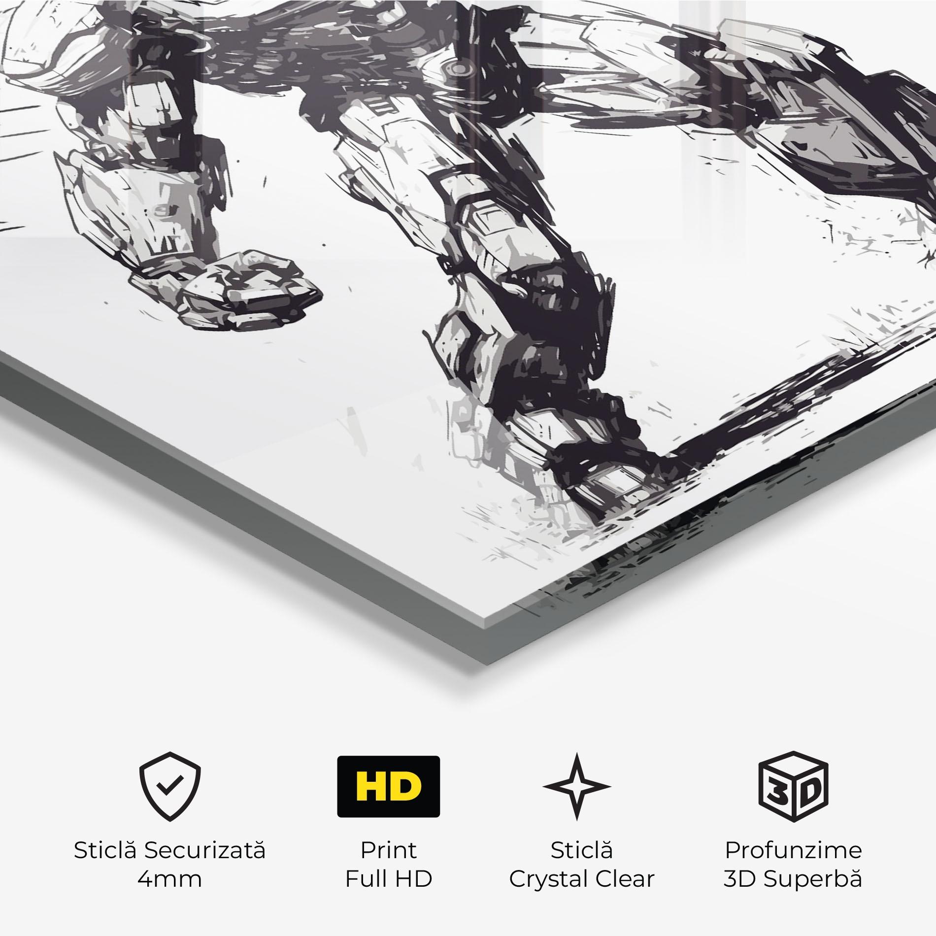 Tablou Sticla Grey White Robot mockup 3