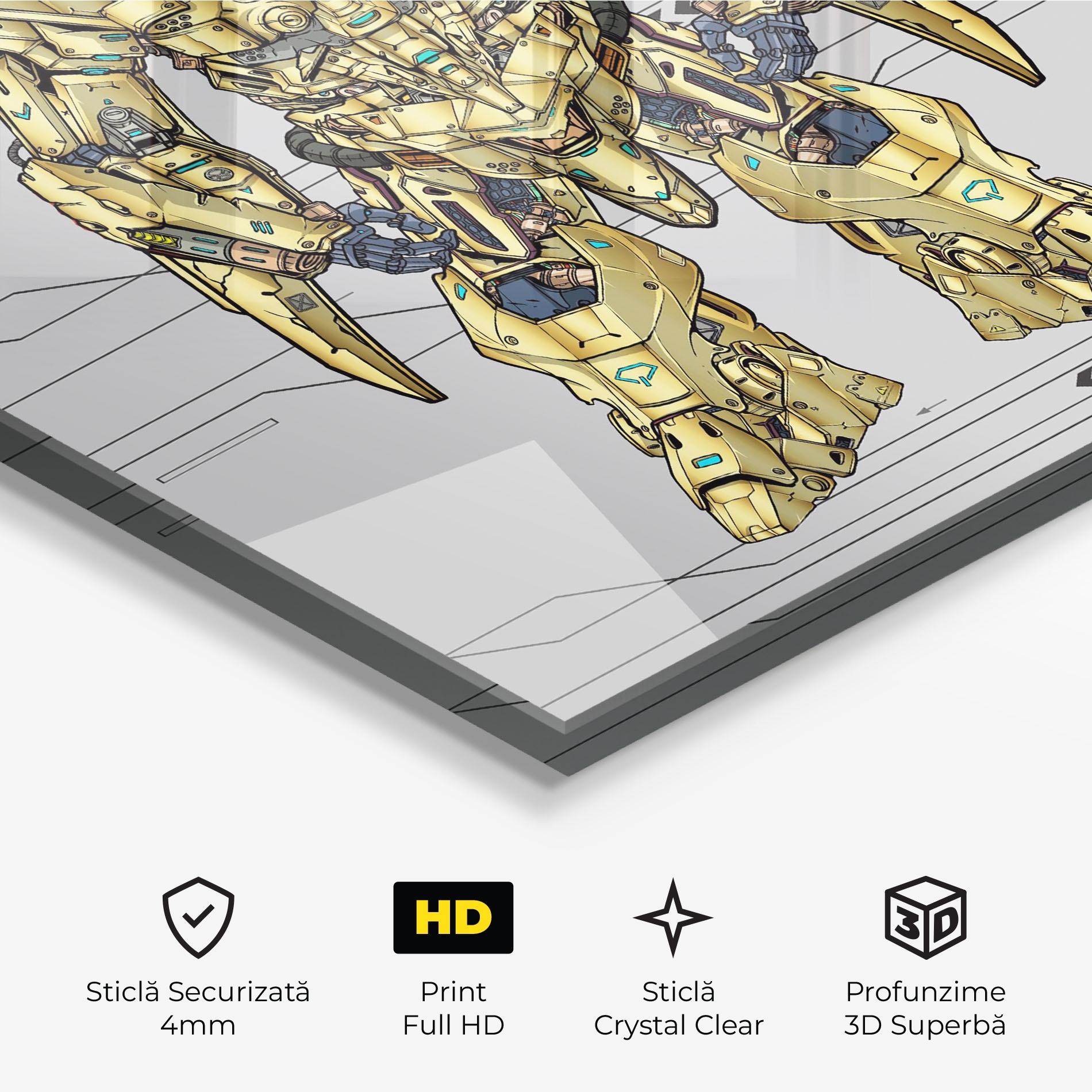 Tablou Sticla Yellow Grey Robot mockup 3