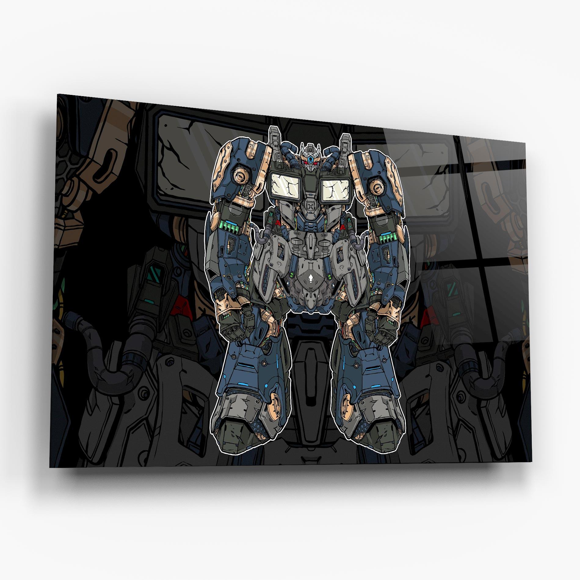 Tablou Sticla Blue Green Robot mockup 6