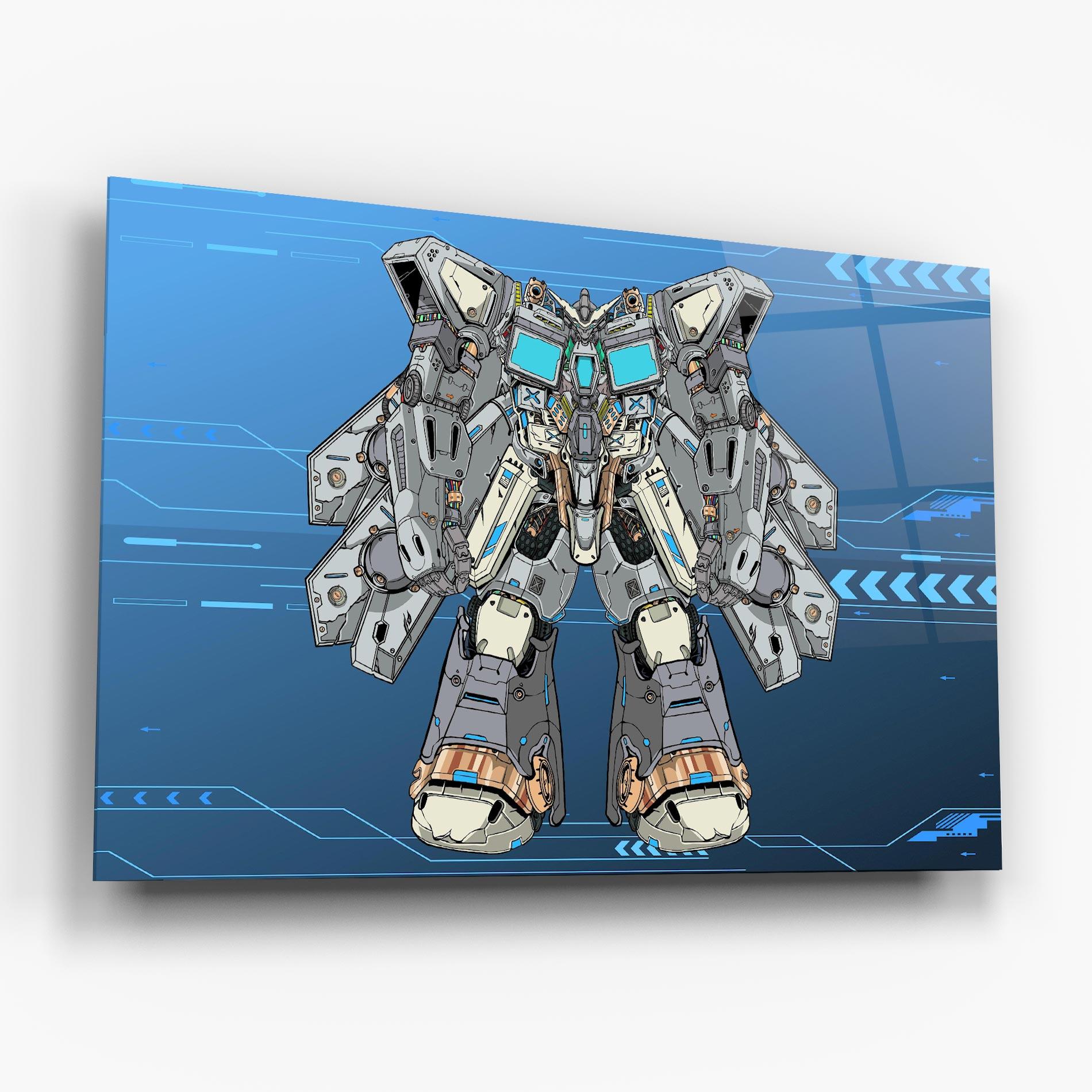 Tablou Sticla Blue Grey Robot mockup 6