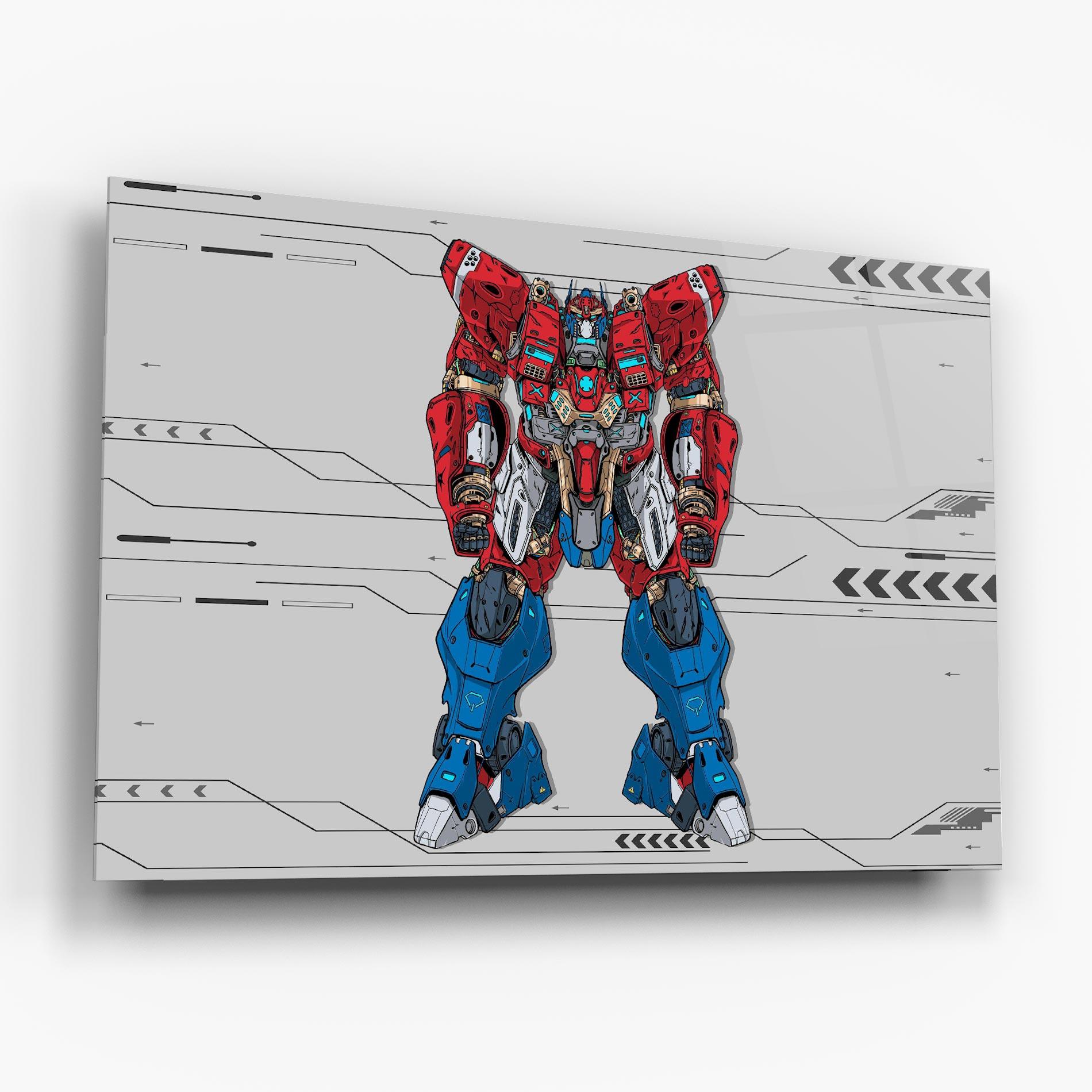 Tablou Sticla Blue Red Robot mockup 6