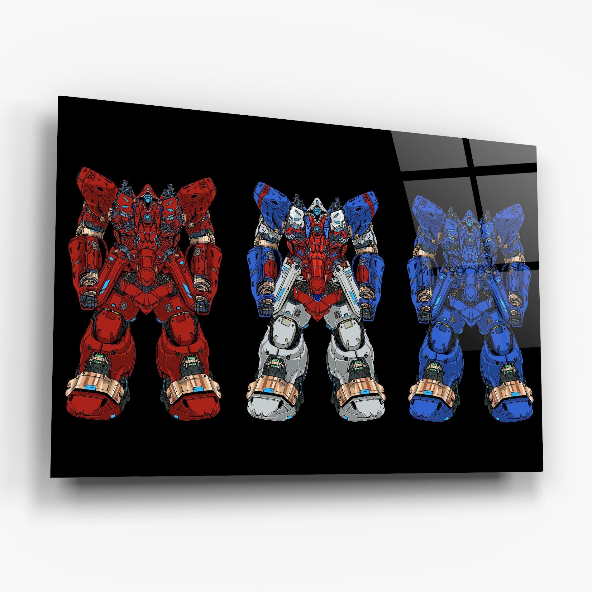 Tablou Sticla Blue Red Robots mockup 6