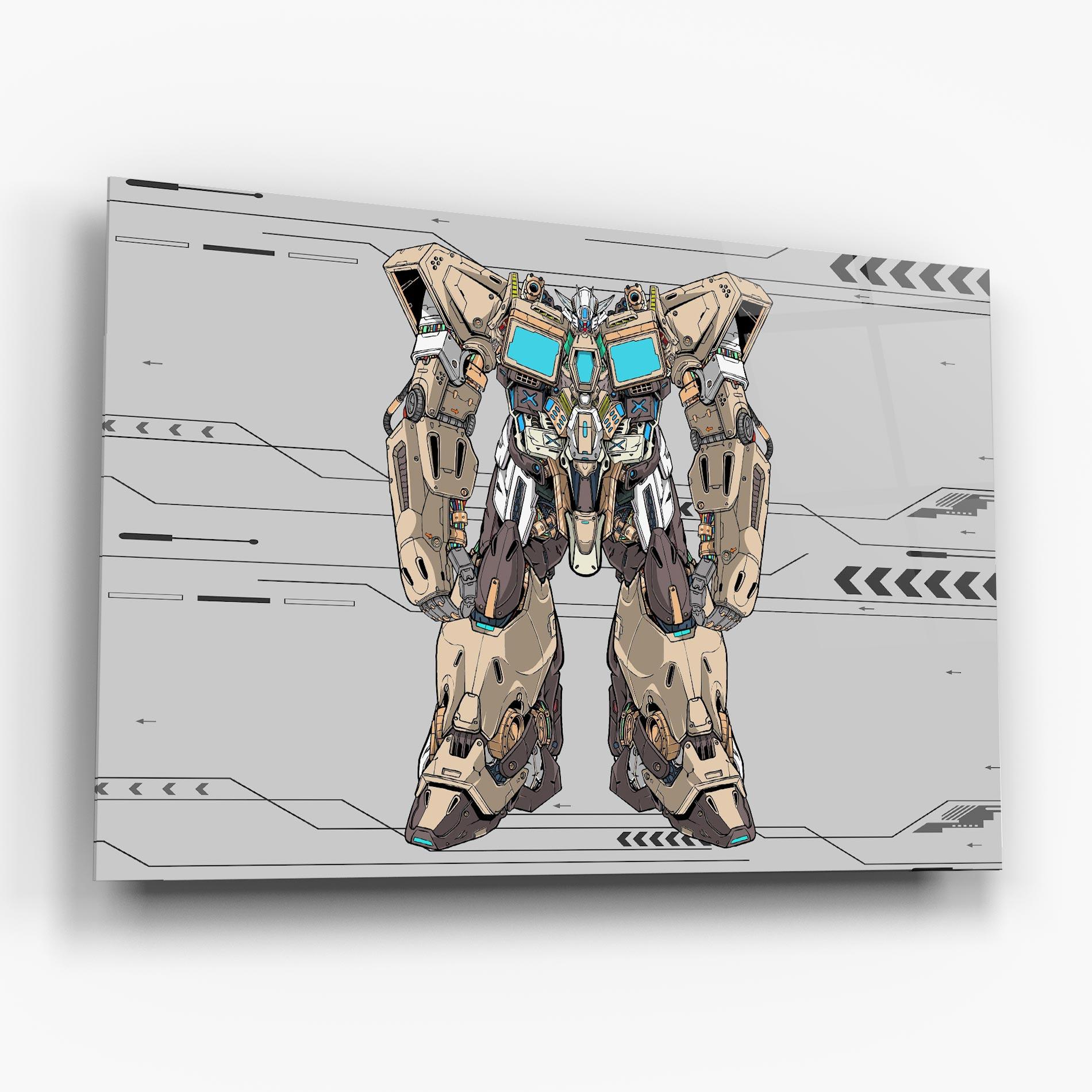 Tablou Sticla Cream Blue Robot mockup 6