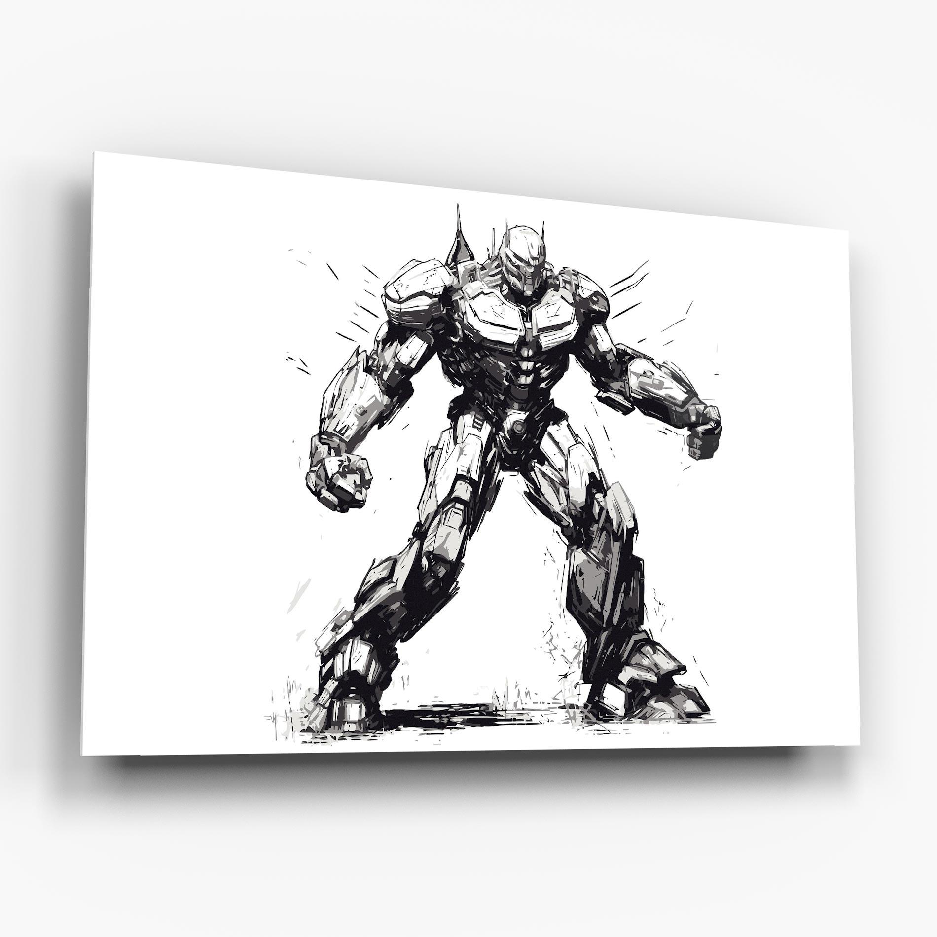 Tablou Sticla Grey White Robot mockup 6