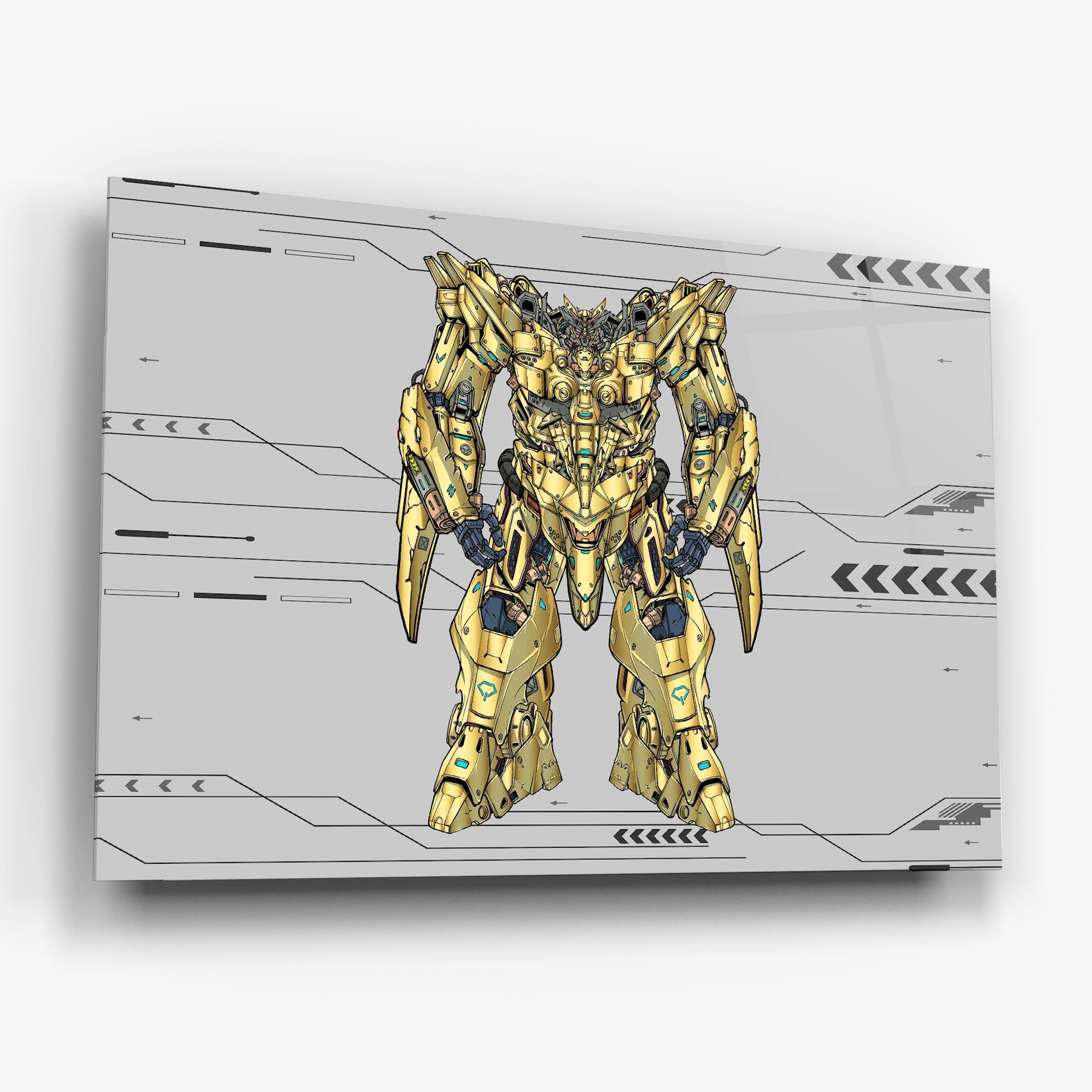 Tablou Sticla Yellow Grey Robot mockup 6