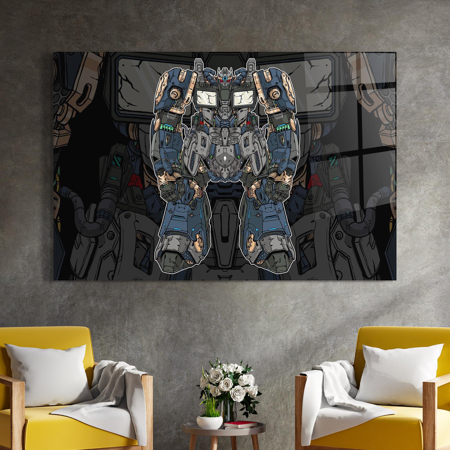 Tablou Sticla Blue Green Robot mockup 4